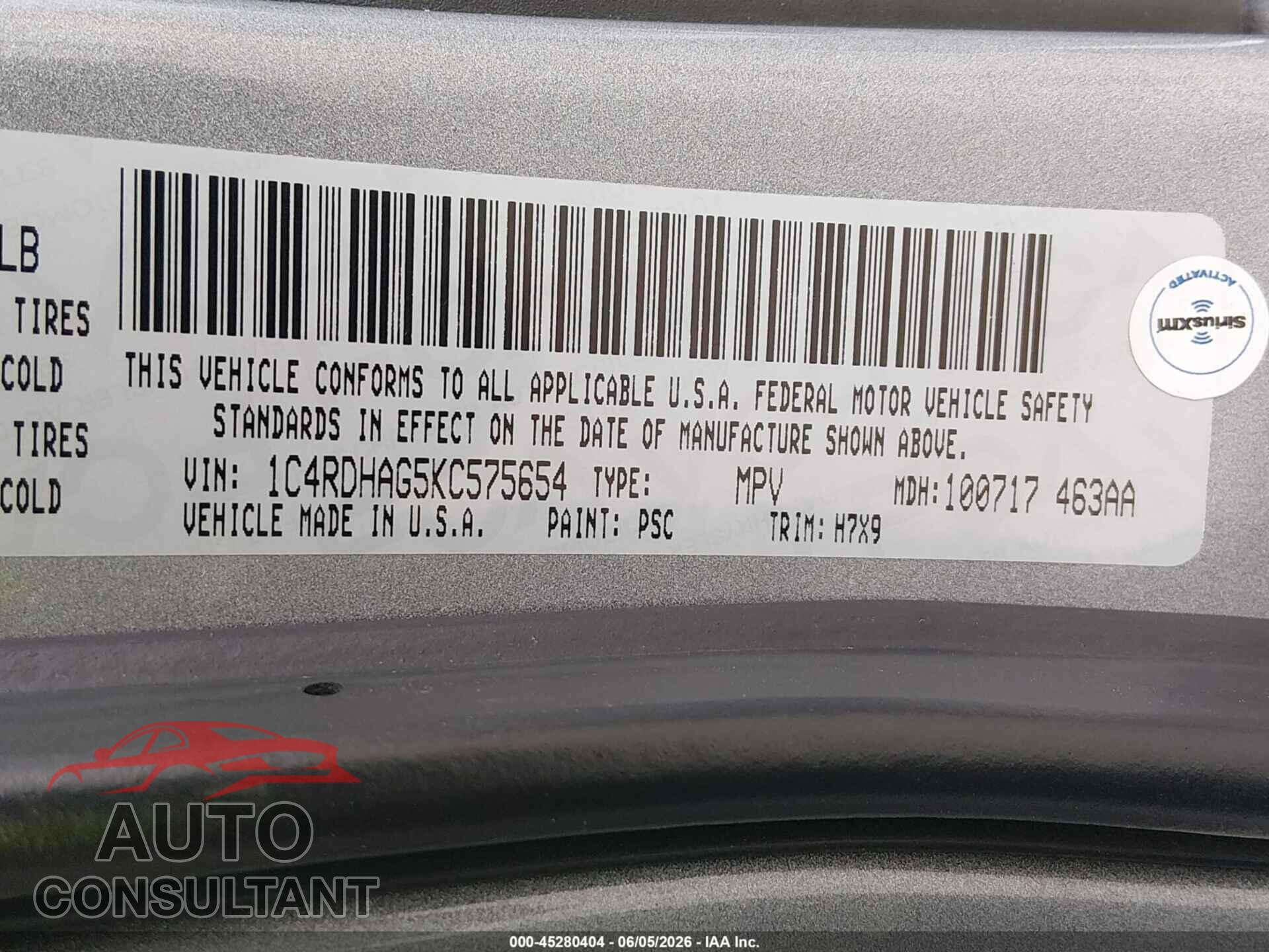 DODGE DURANGO 2019 - 1C4RDHAG5KC575654