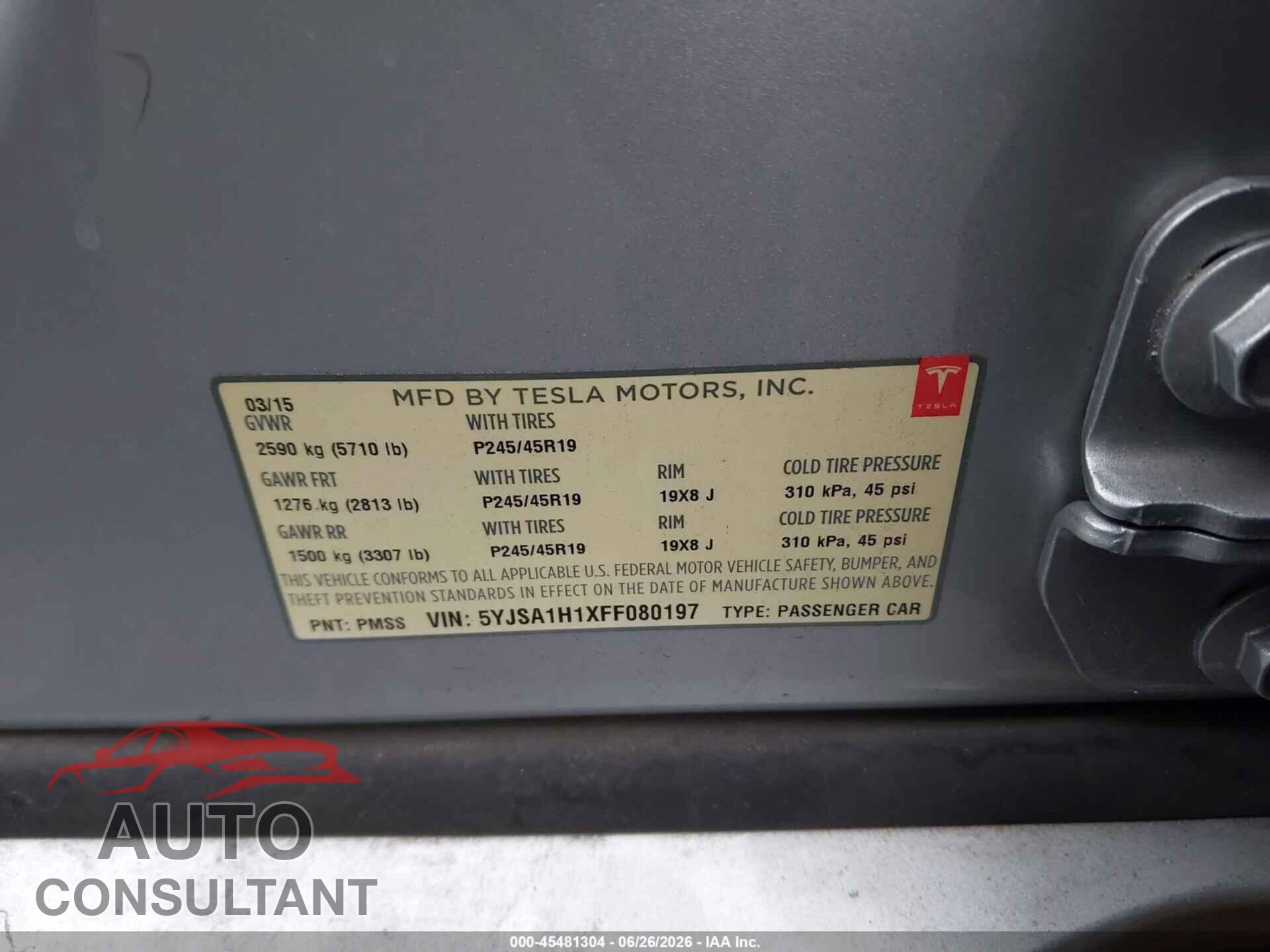 TESLA MODEL S 2015 - 5YJSA1H1XFF080197