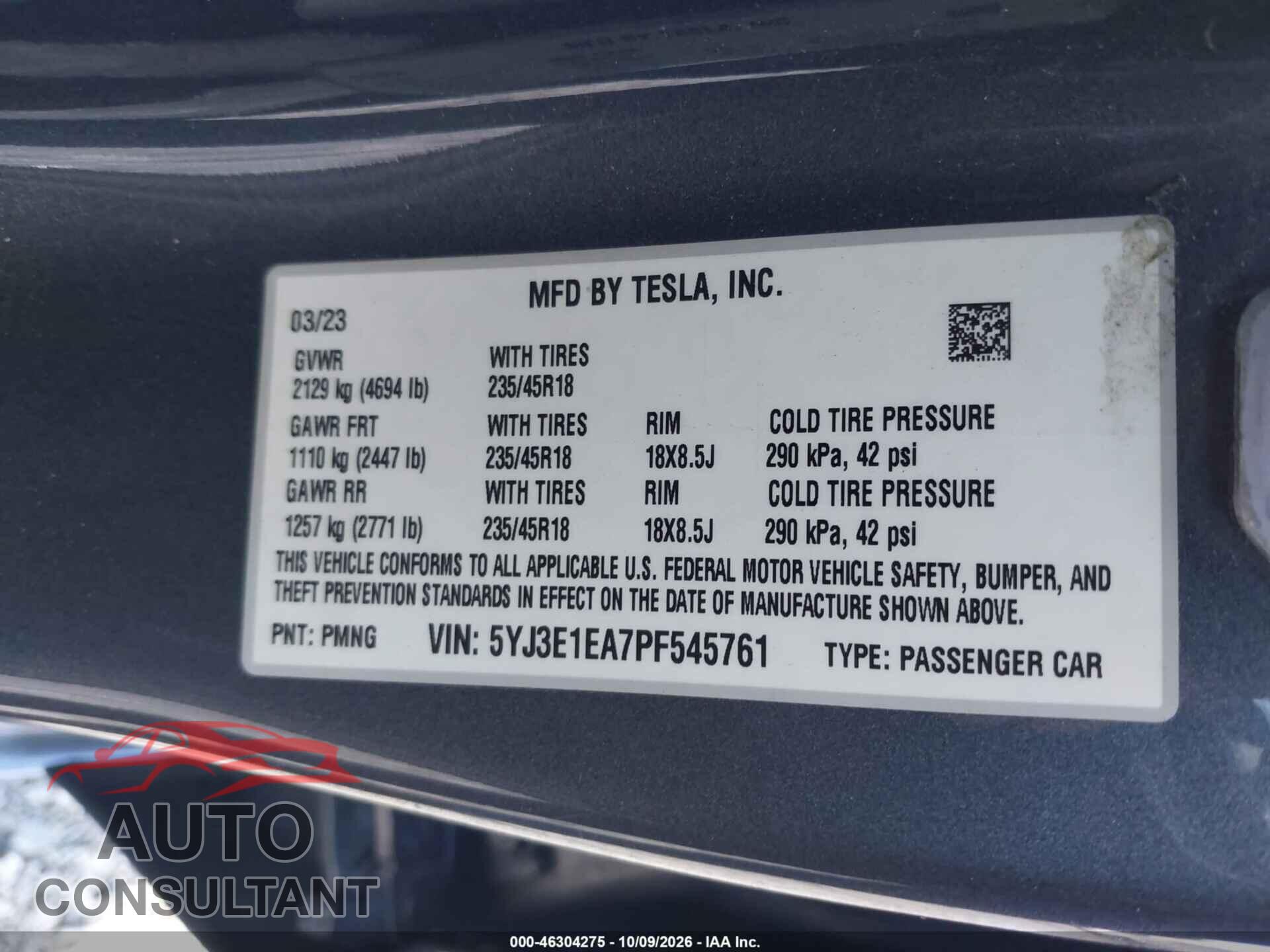 TESLA MODEL 3 2023 - 5YJ3E1EA7PF545761