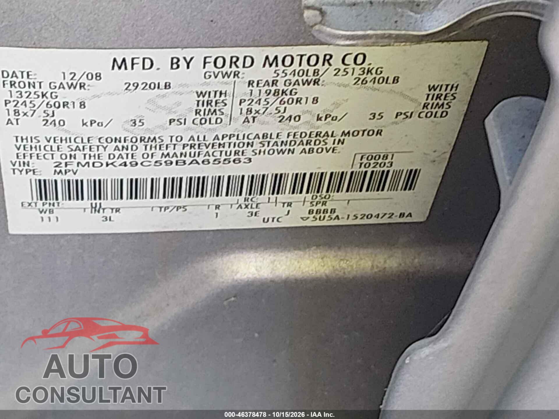 FORD EDGE 2009 - 2FMDK49C59BA65563