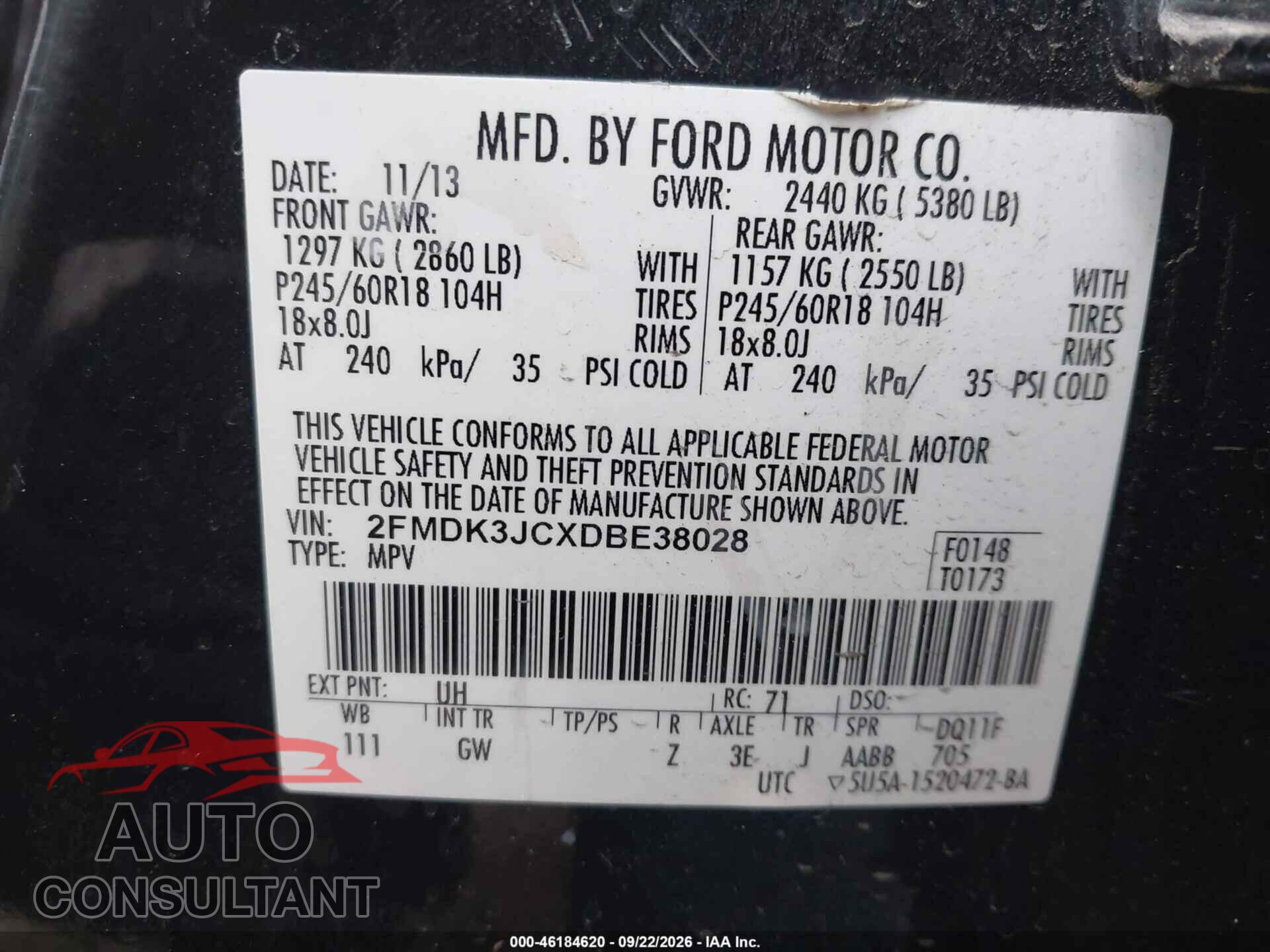 FORD EDGE 2013 - 2FMDK3JCXDBE38028