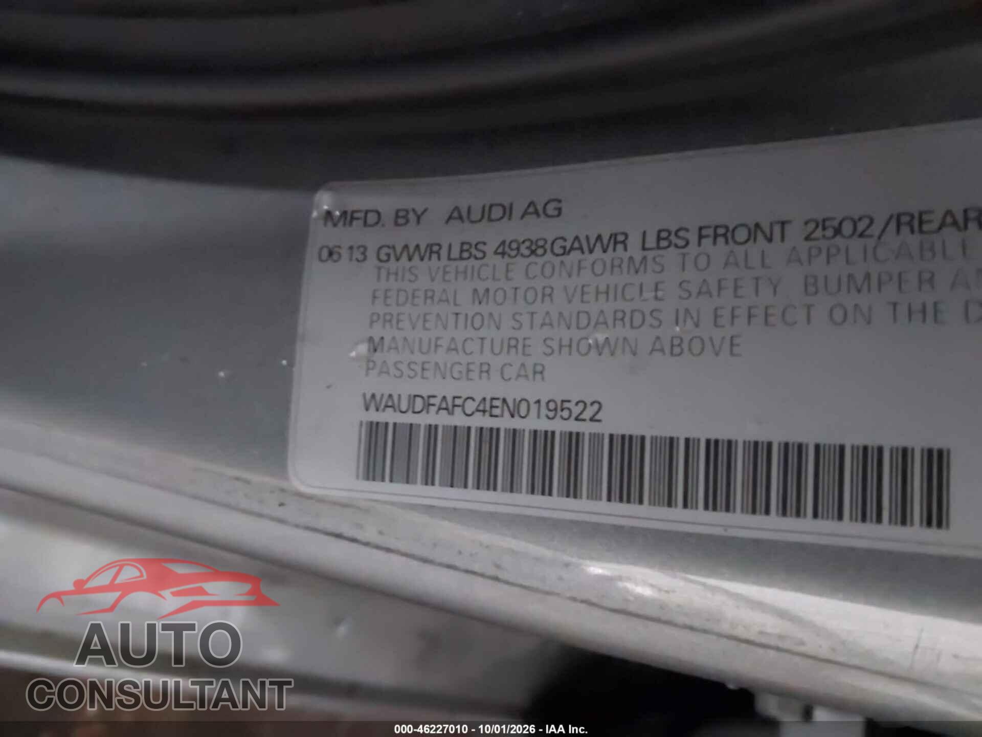 AUDI A6 2014 - WAUDFAFC4EN019522