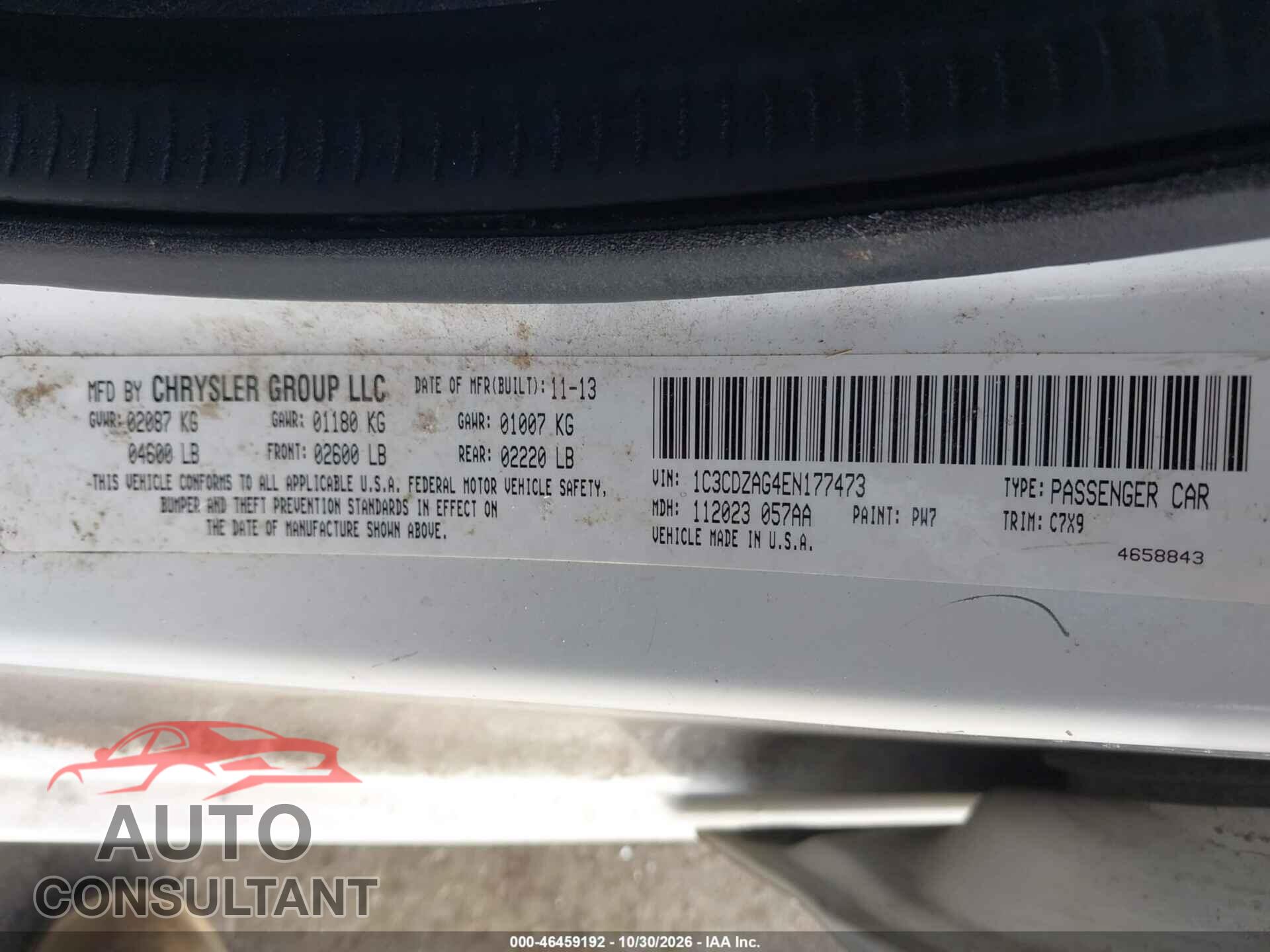 DODGE AVENGER 2014 - 1C3CDZAG4EN177473
