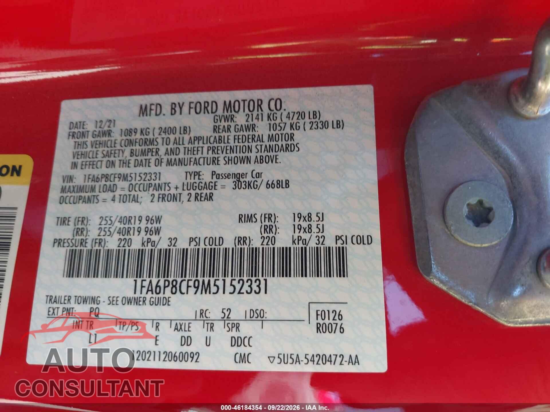 FORD MUSTANG 2021 - 1FA6P8CF9M5152331