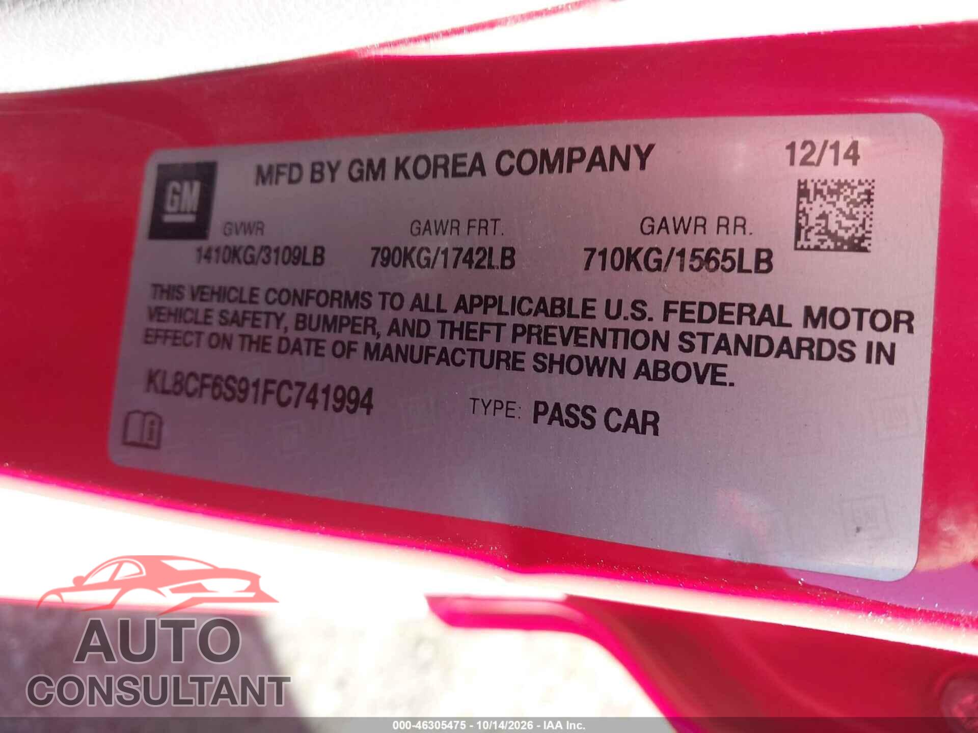 CHEVROLET SPARK 2015 - KL8CF6S91FC741994