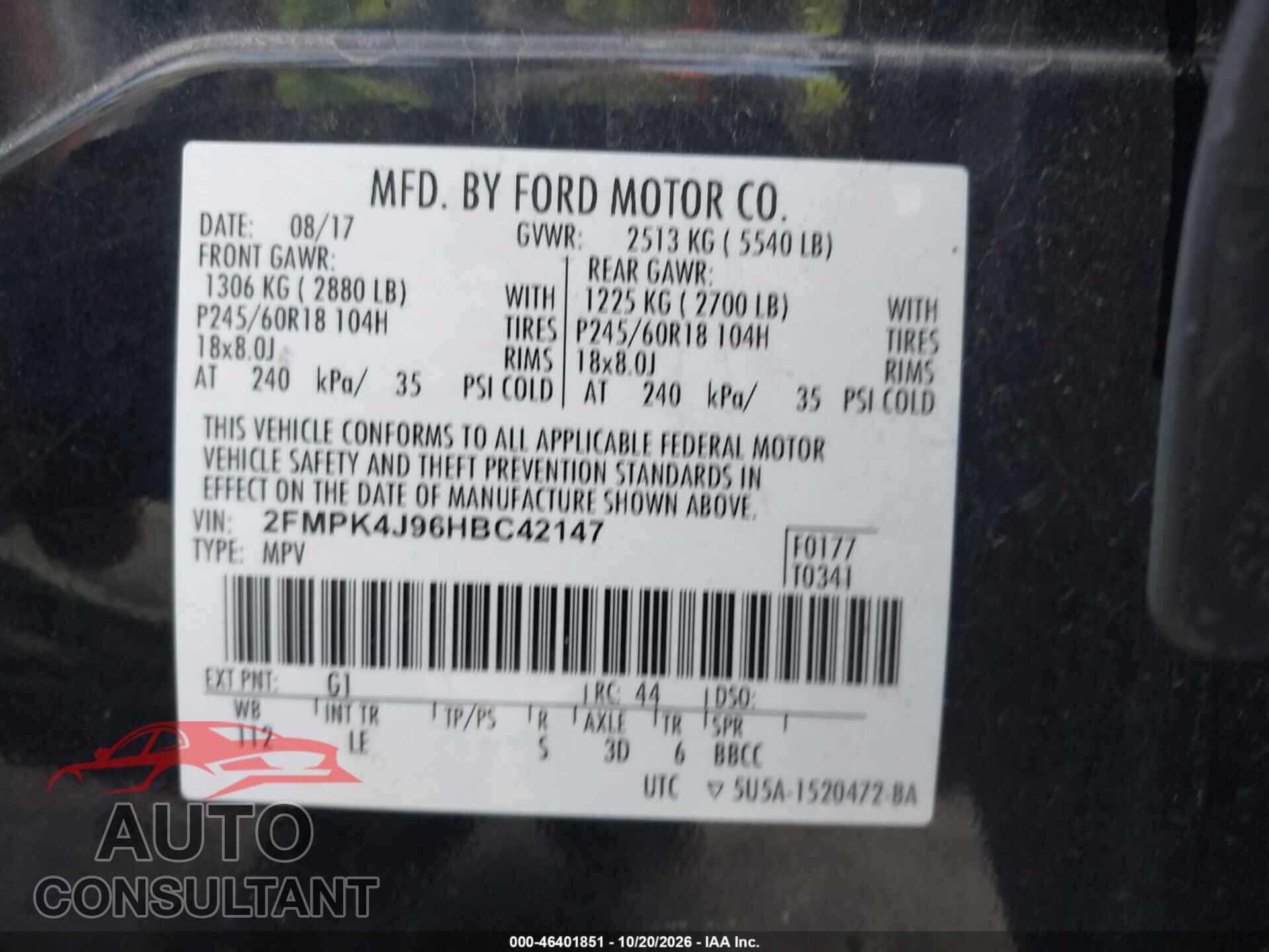 FORD EDGE 2017 - 2FMPK4J96HBC42147