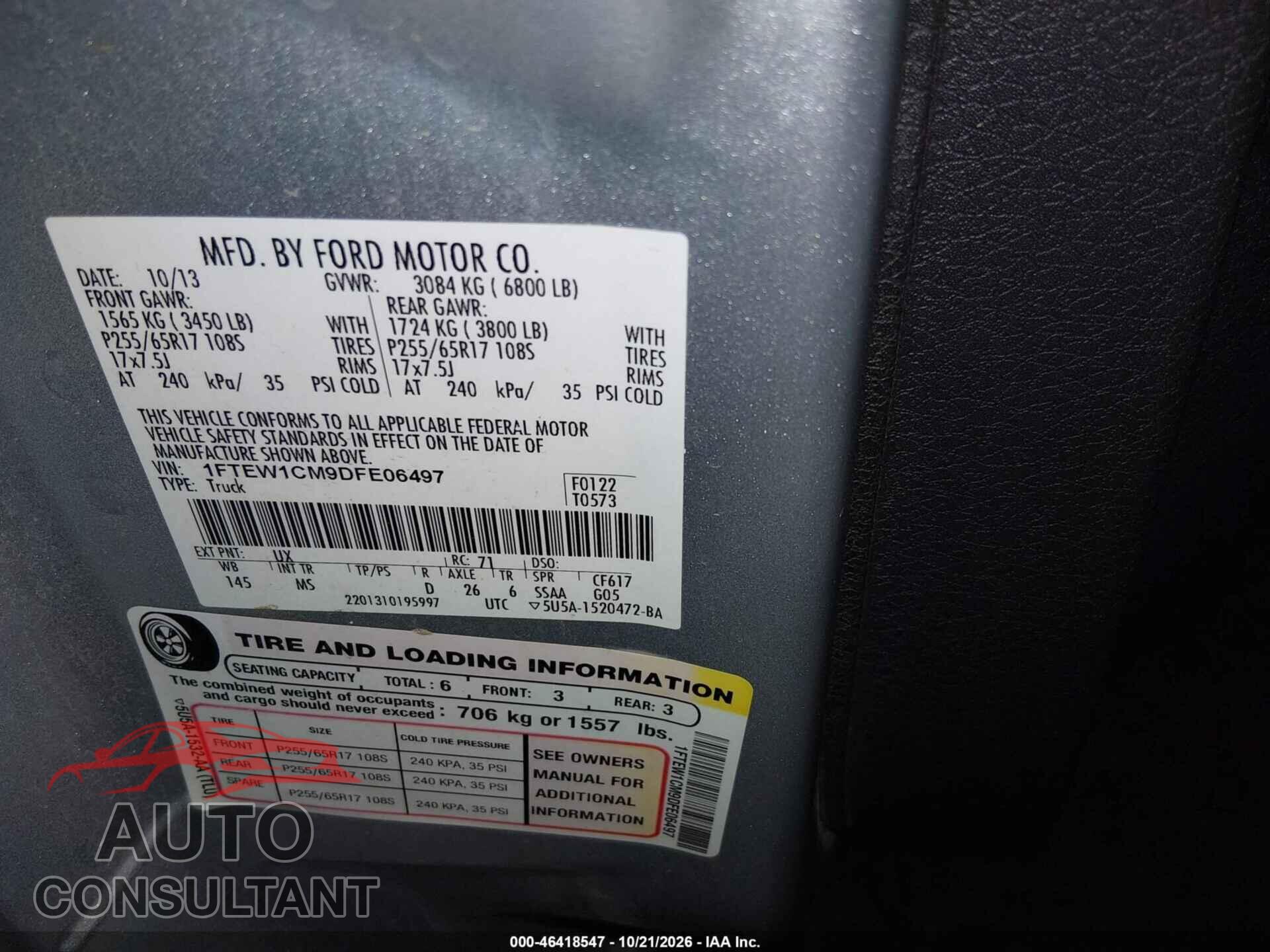 FORD F-150 2013 - 1FTEW1CM9DFE06497