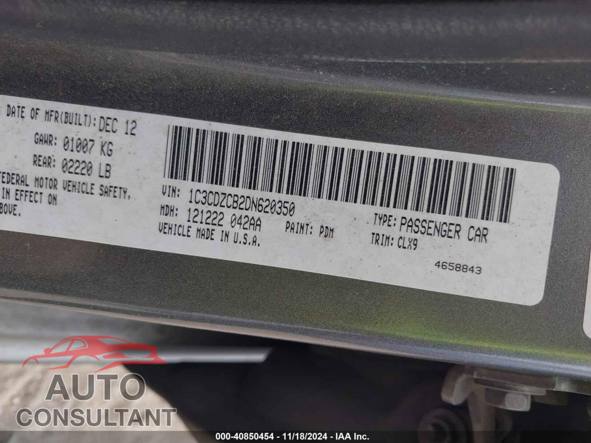 DODGE AVENGER 2013 - 1C3CDZCB2DN620350