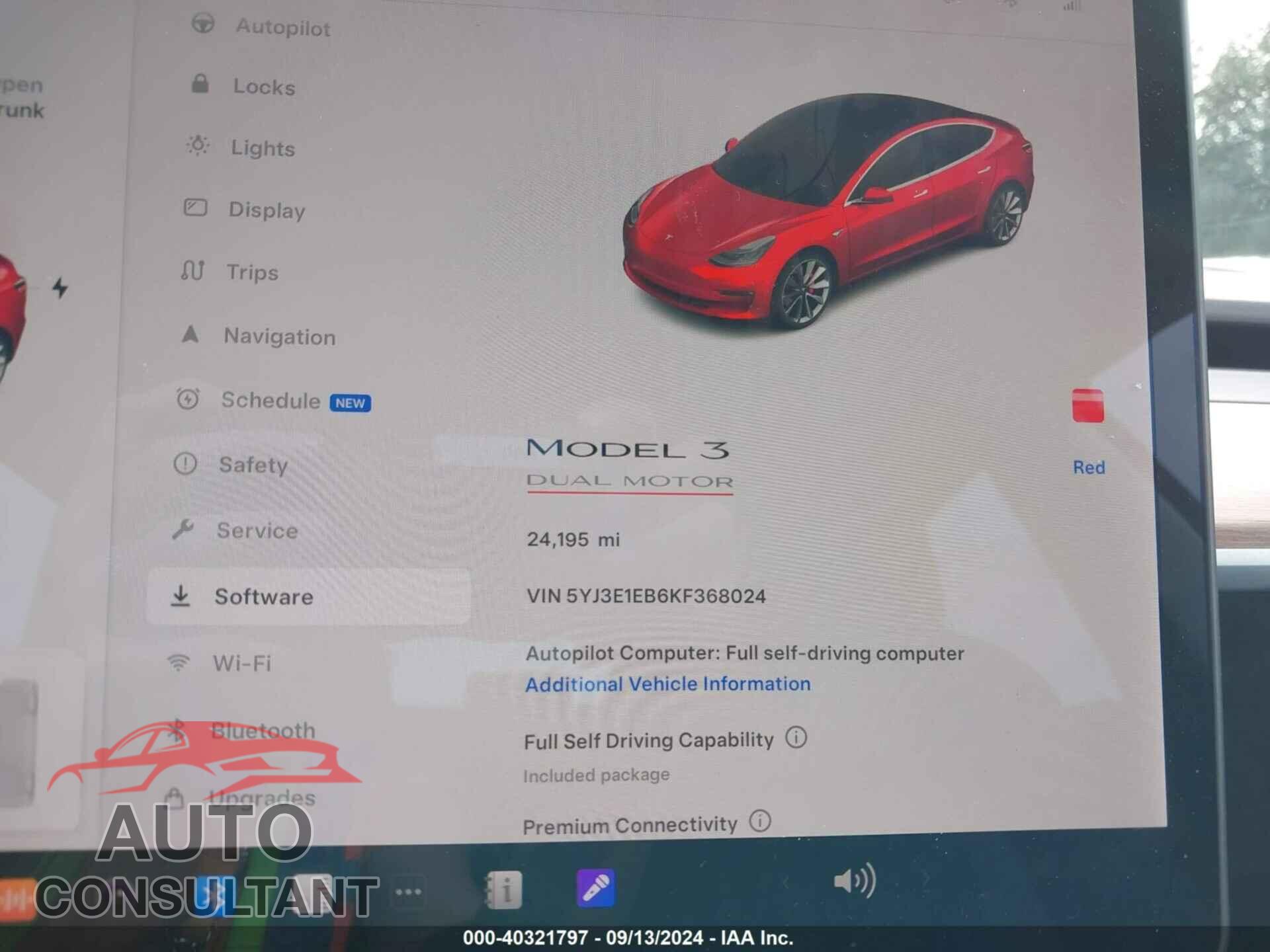 TESLA MODEL 3 2019 - 5YJ3E1EB6KF368024