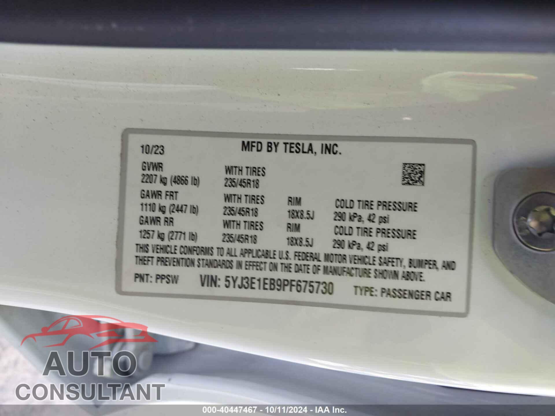 TESLA MODEL 3 2023 - 5YJ3E1EB9PF675730