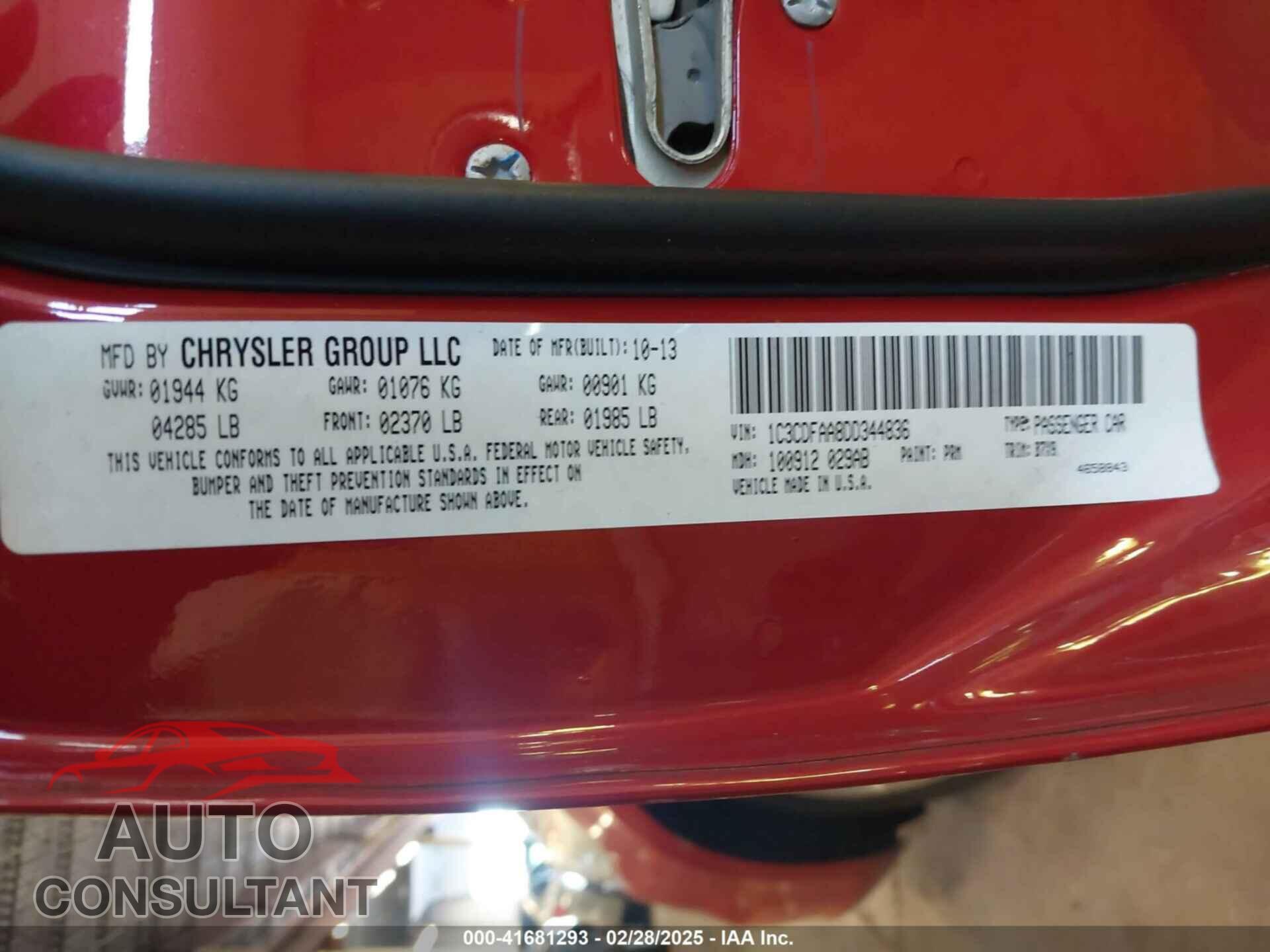 DODGE DART 2013 - 1C3CDFAA8DD344836