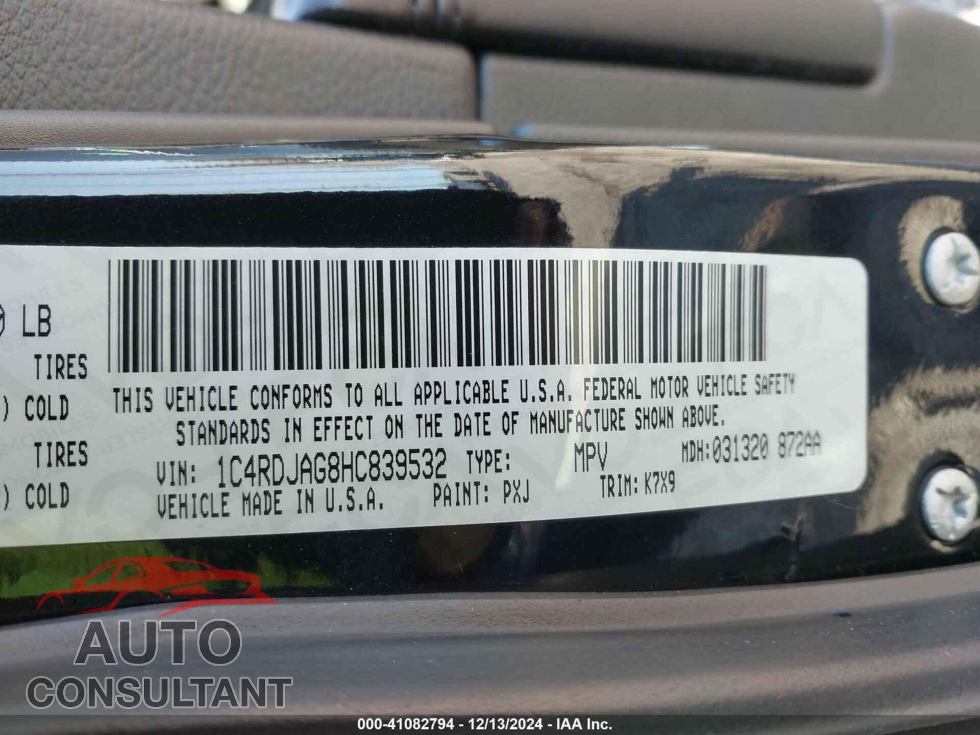 DODGE DURANGO 2017 - 1C4RDJAG8HC839532