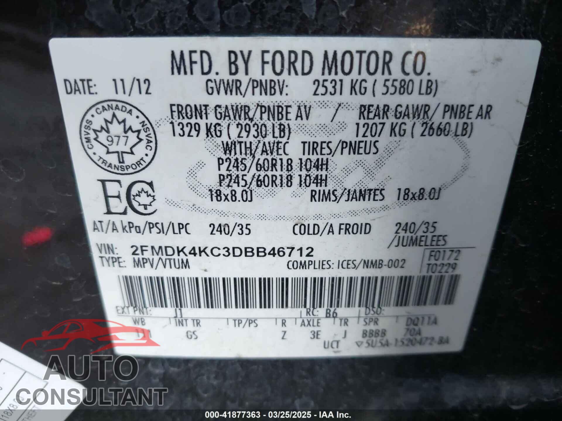 FORD EDGE 2013 - 2FMDK4KC3DBB46712