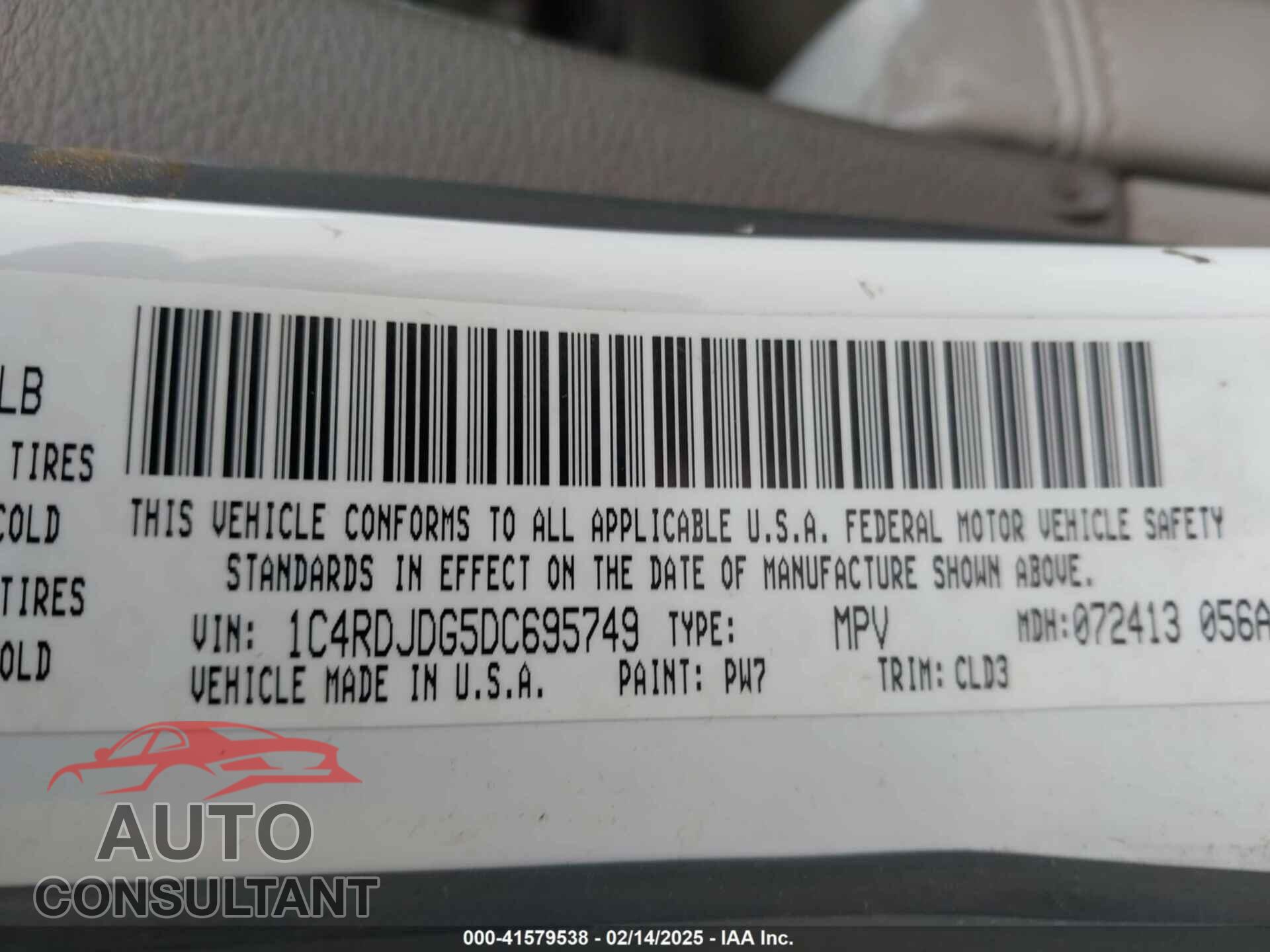 DODGE DURANGO 2013 - 1C4RDJDG5DC695749