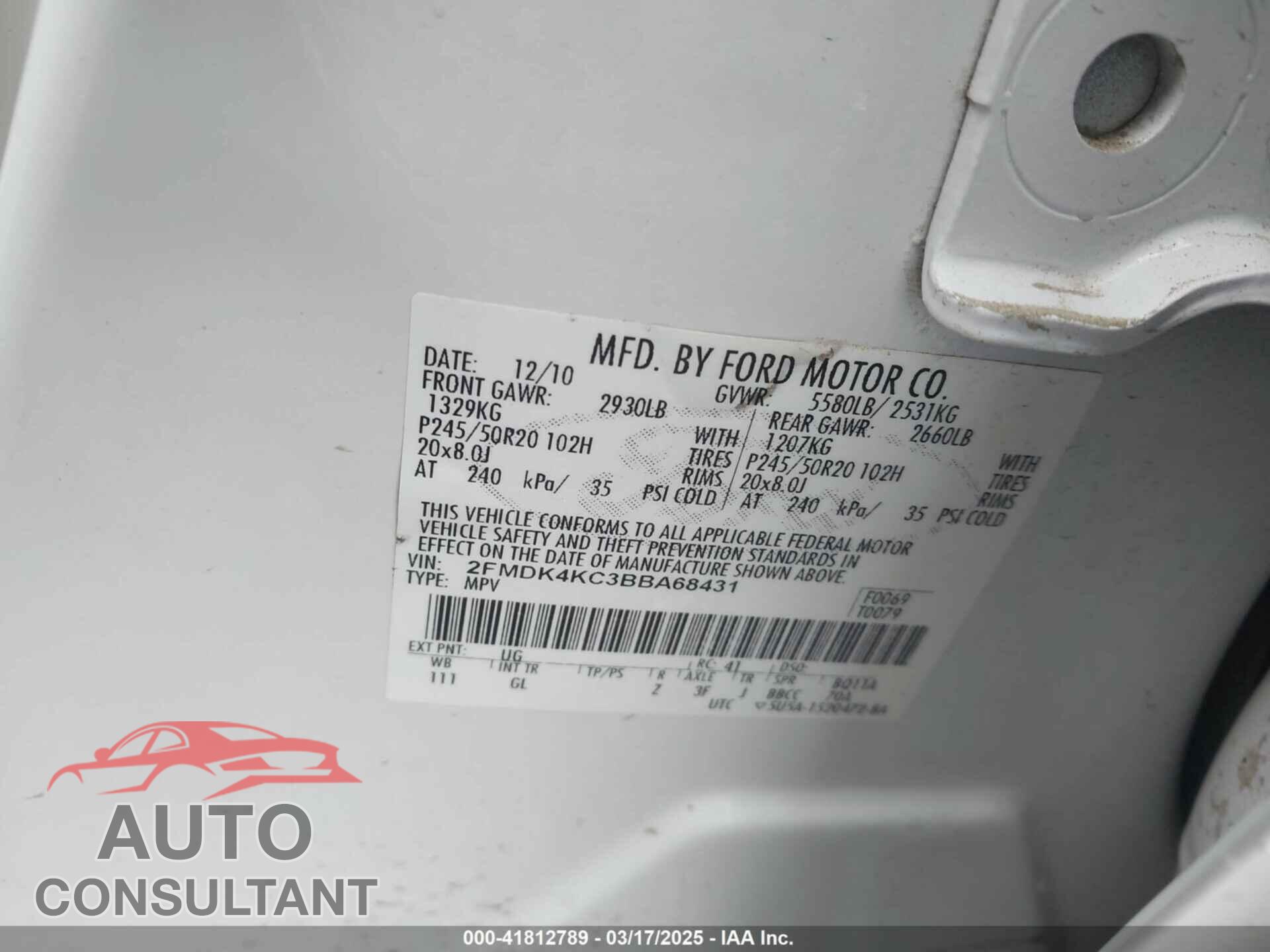 FORD EDGE 2011 - 2FMDK4KC3BBA68431