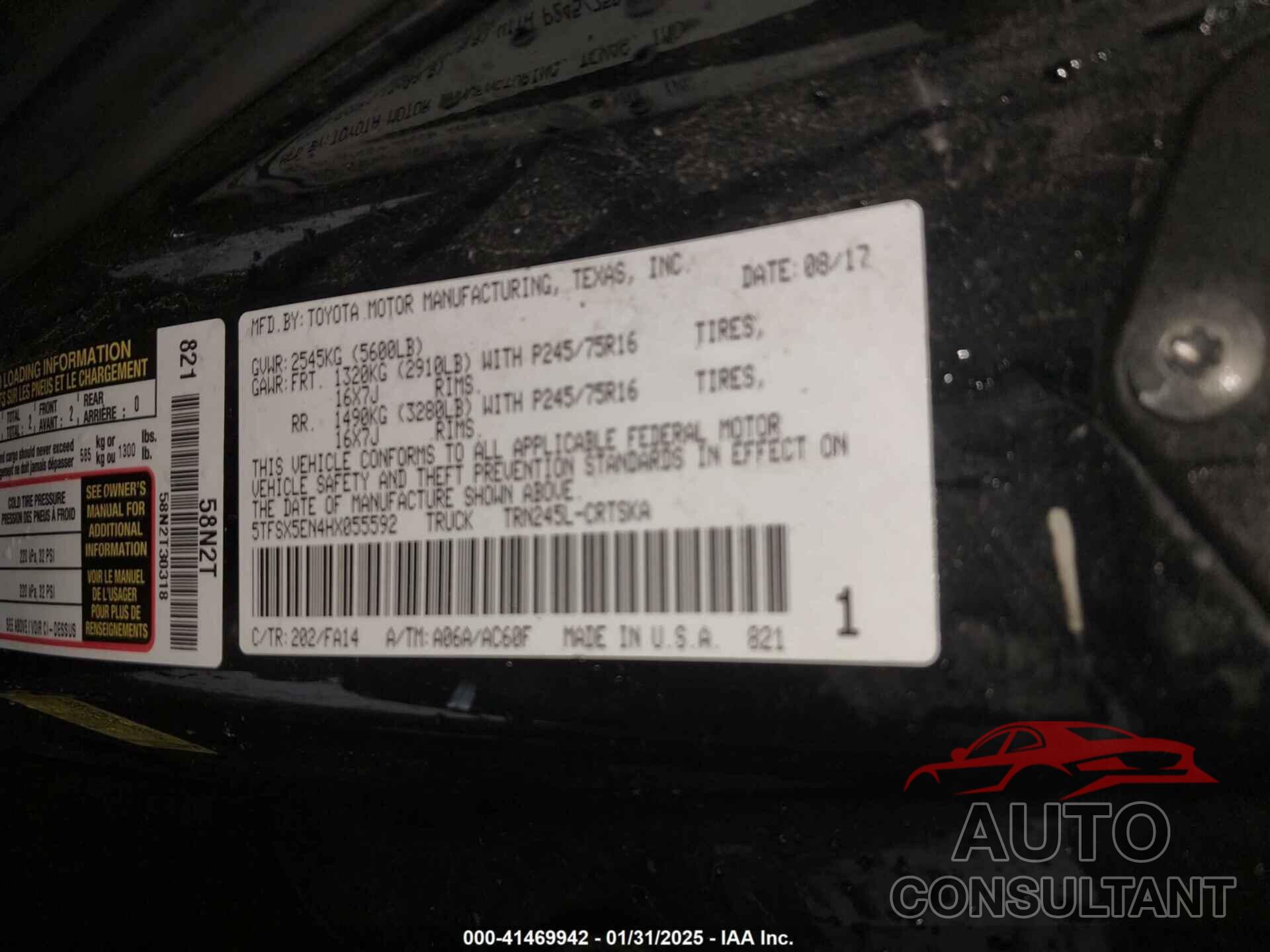 TOYOTA TACOMA 2017 - 5TFSX5EN4HX055592