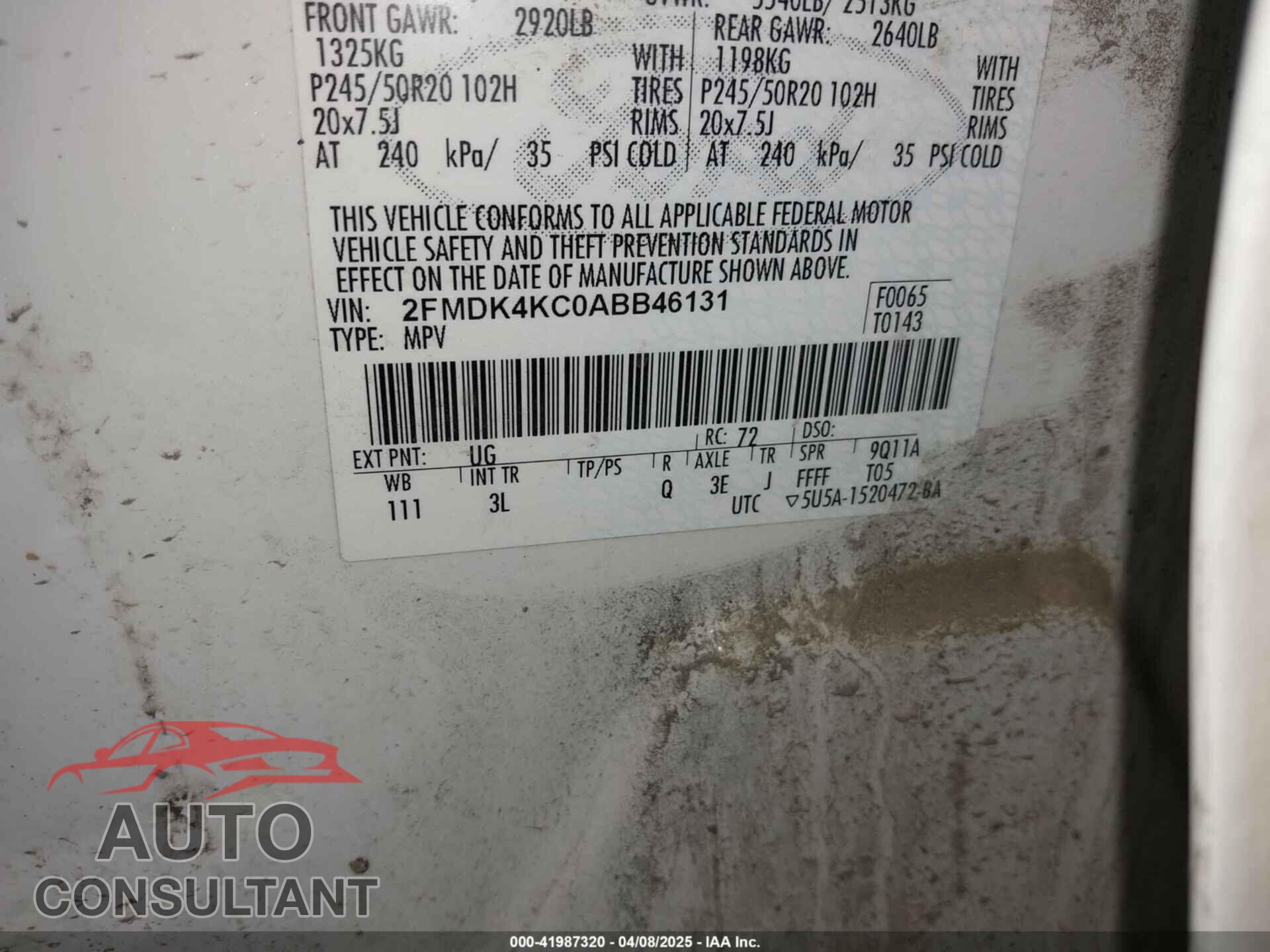 FORD EDGE 2010 - 2FMDK4KC0ABB46131