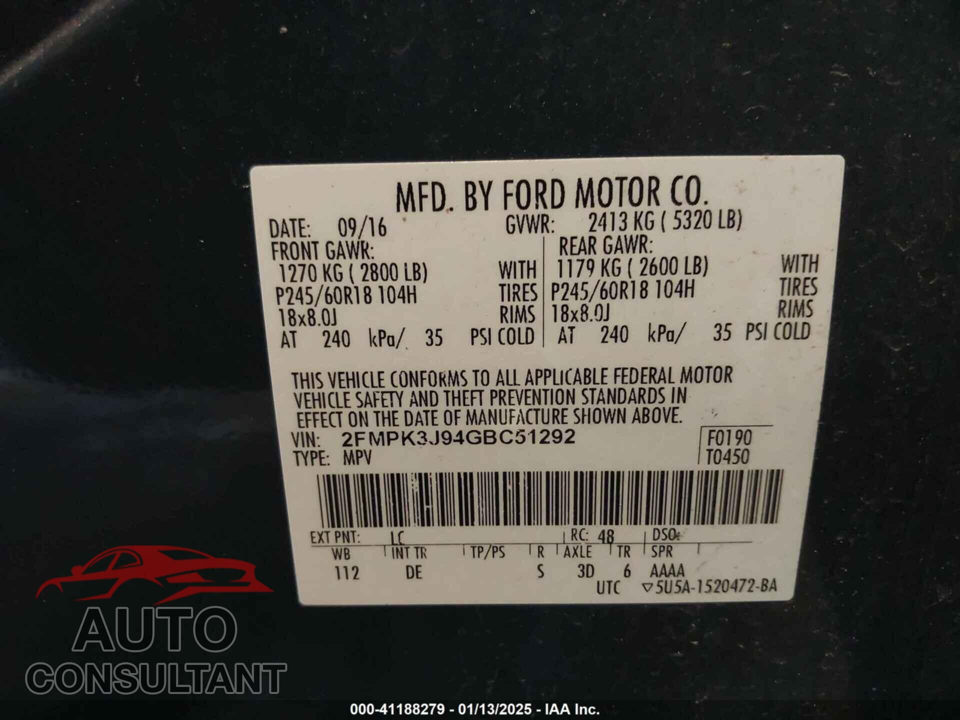 FORD EDGE 2016 - 2FMPK3J94GBC51292