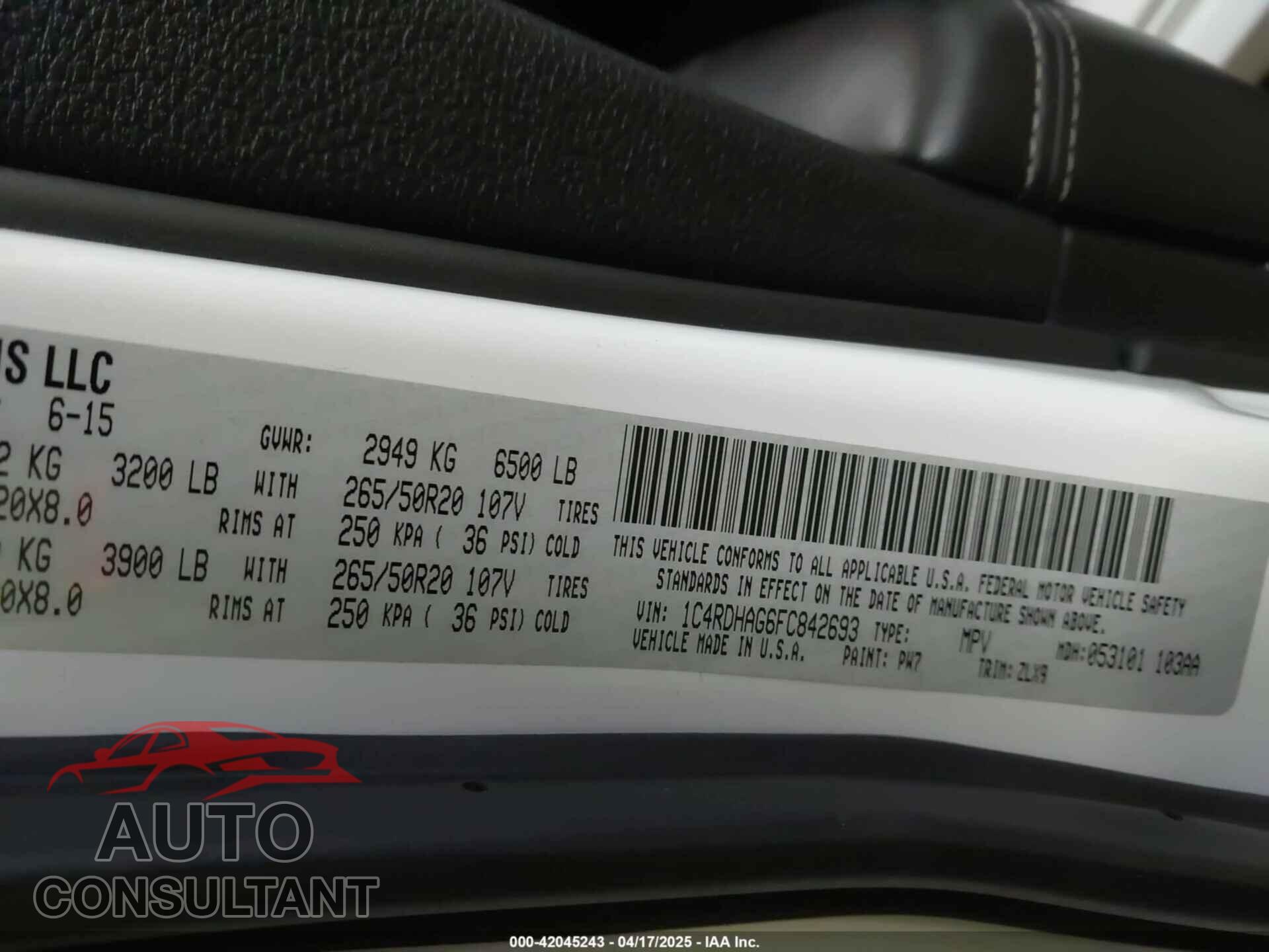 DODGE DURANGO 2015 - 1C4RDHAG6FC842693