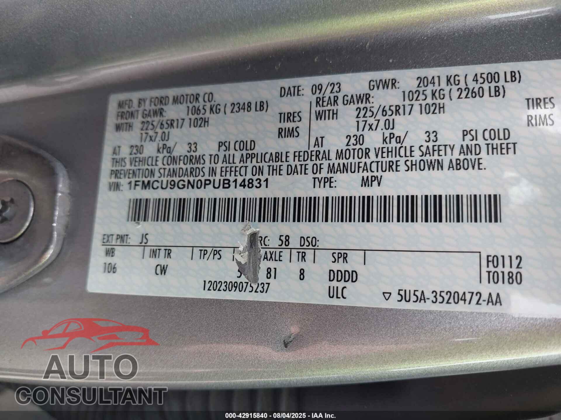 FORD ESCAPE 2023 - 1FMCU9GN0PUB14831