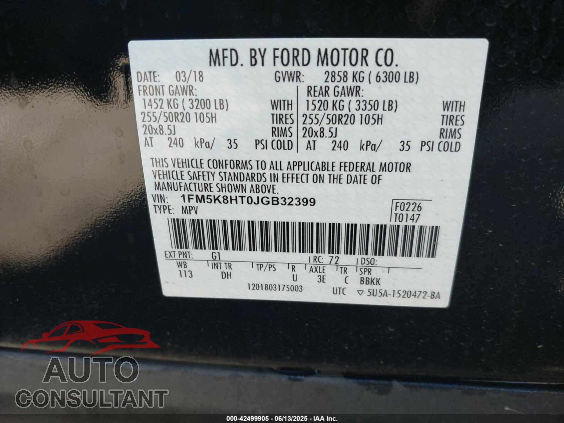 FORD EXPLORER 2018 - 1FM5K8HT0JGB32399