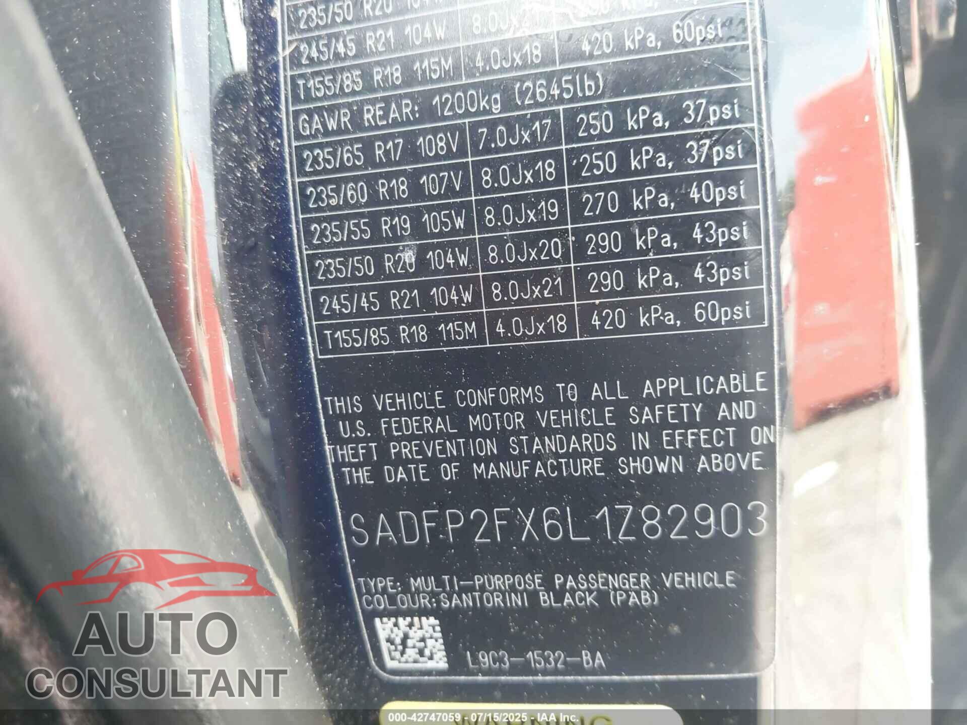 JAGUAR E-PACE 2020 - SADFP2FX6L1Z82903