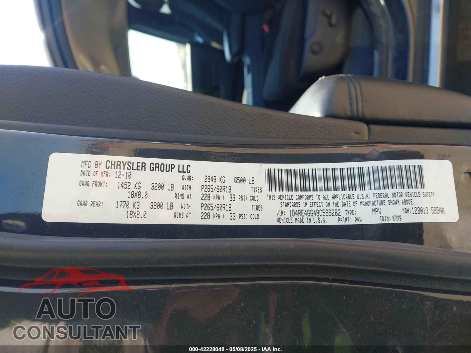 DODGE DURANGO 2011 - 1D4RE4GG4BC599282
