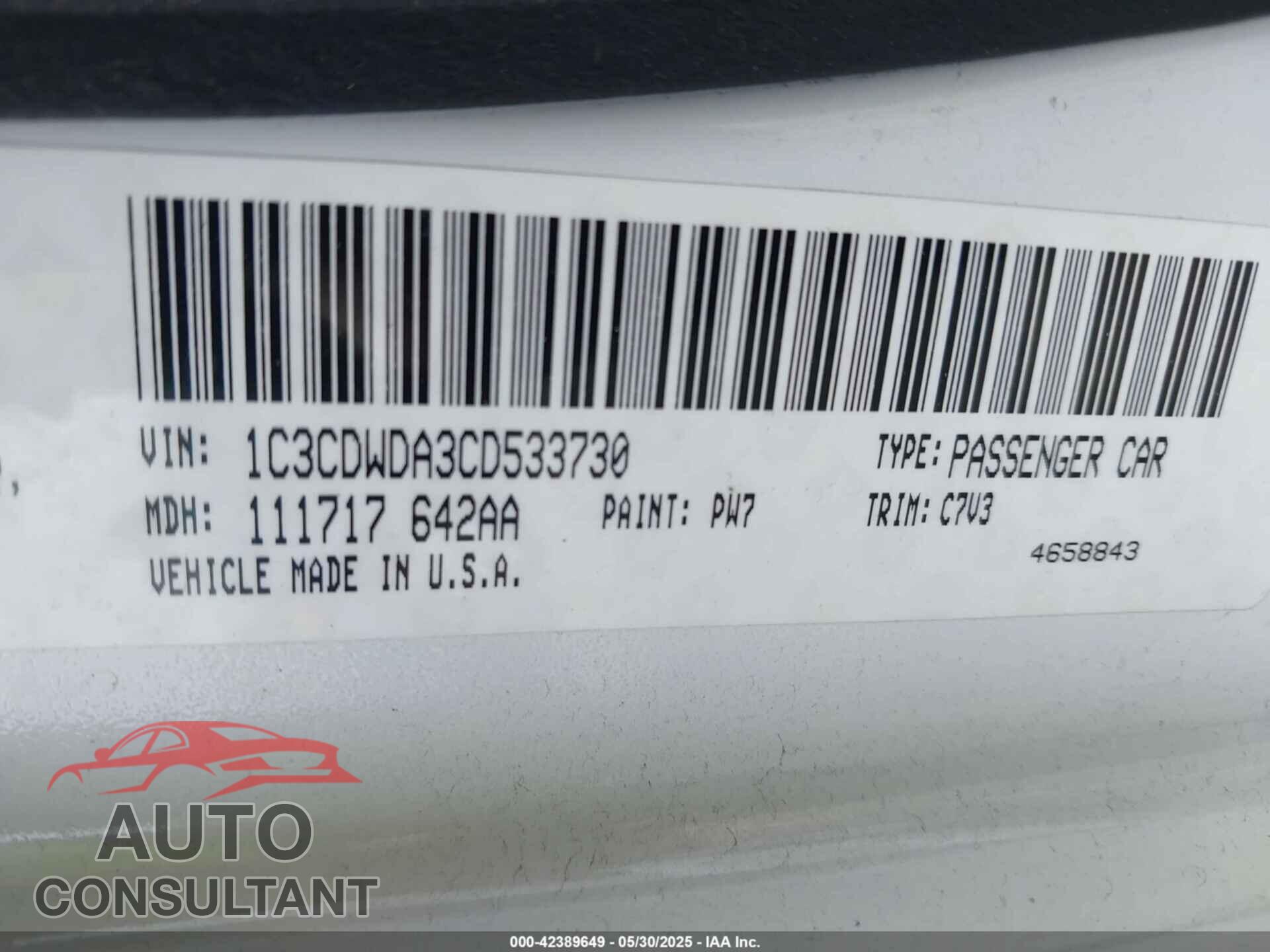DODGE CALIBER 2012 - 1C3CDWDA3CD533730