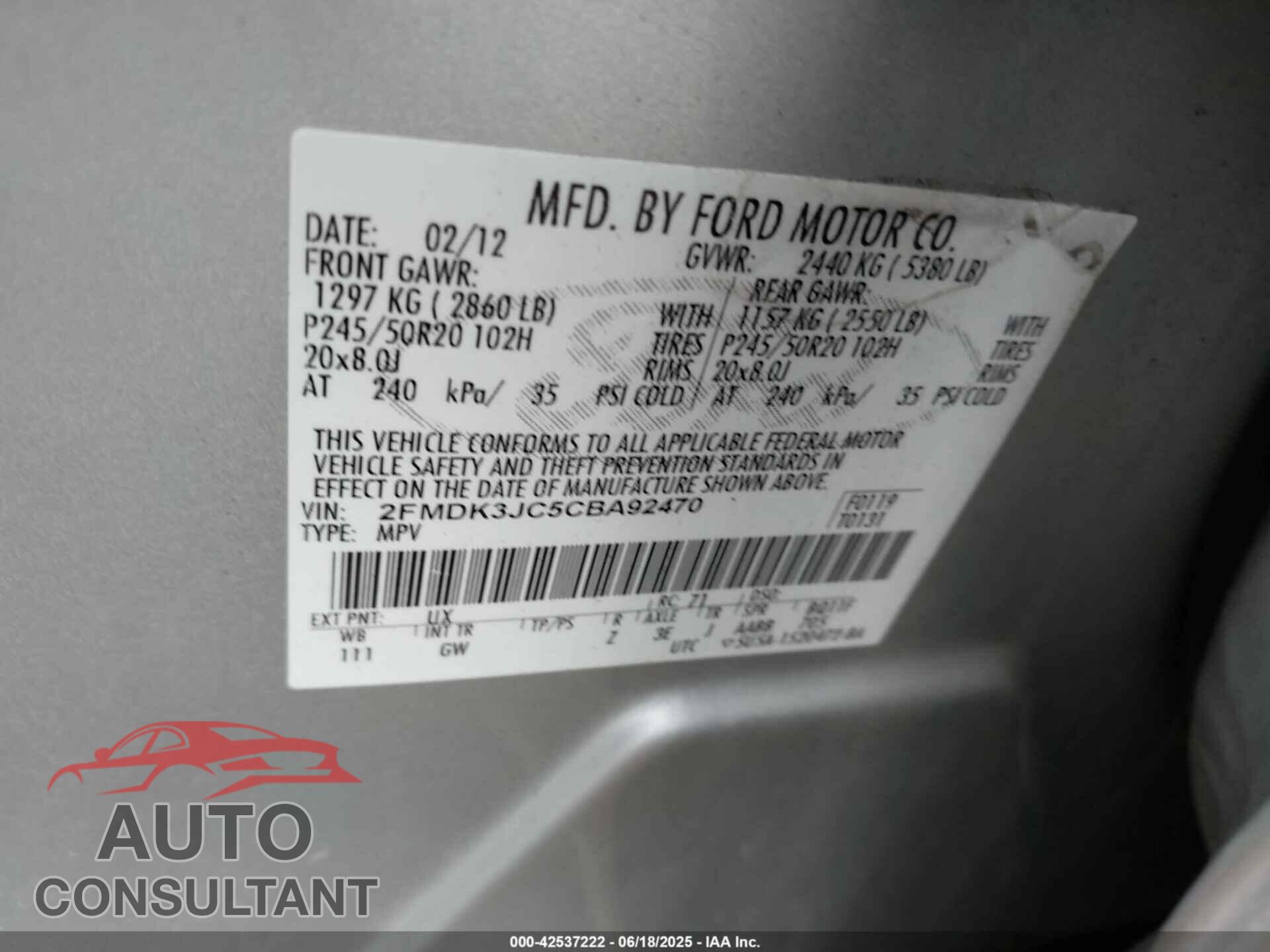 FORD EDGE 2012 - 2FMDK3JC5CBA92470