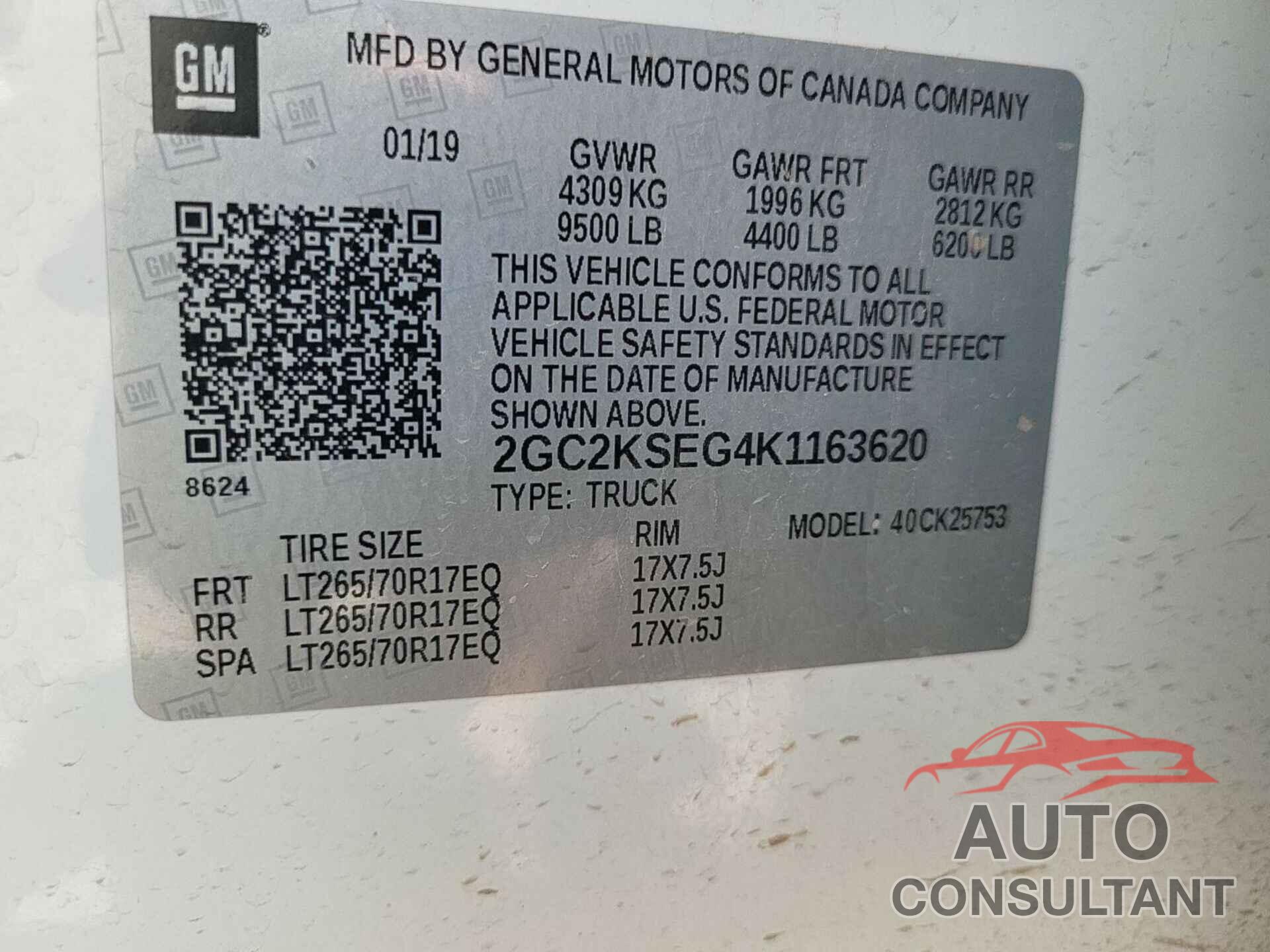 CHEVROLET SILVERADO 2019 - 2GC2KSEG4K1163620