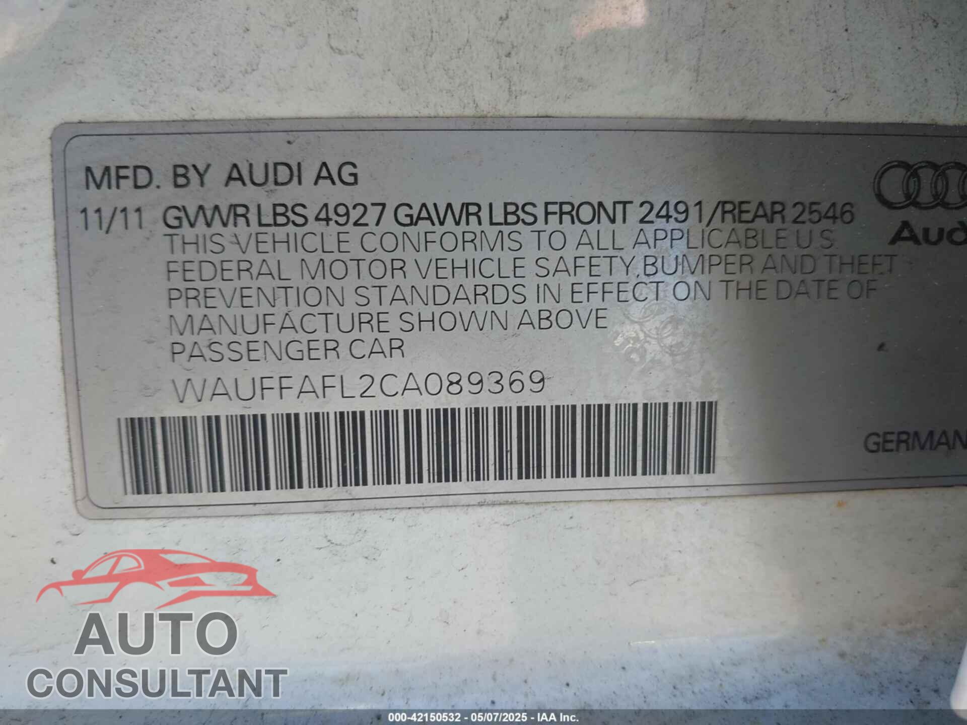 AUDI A4 2012 - WAUFFAFL2CA089369