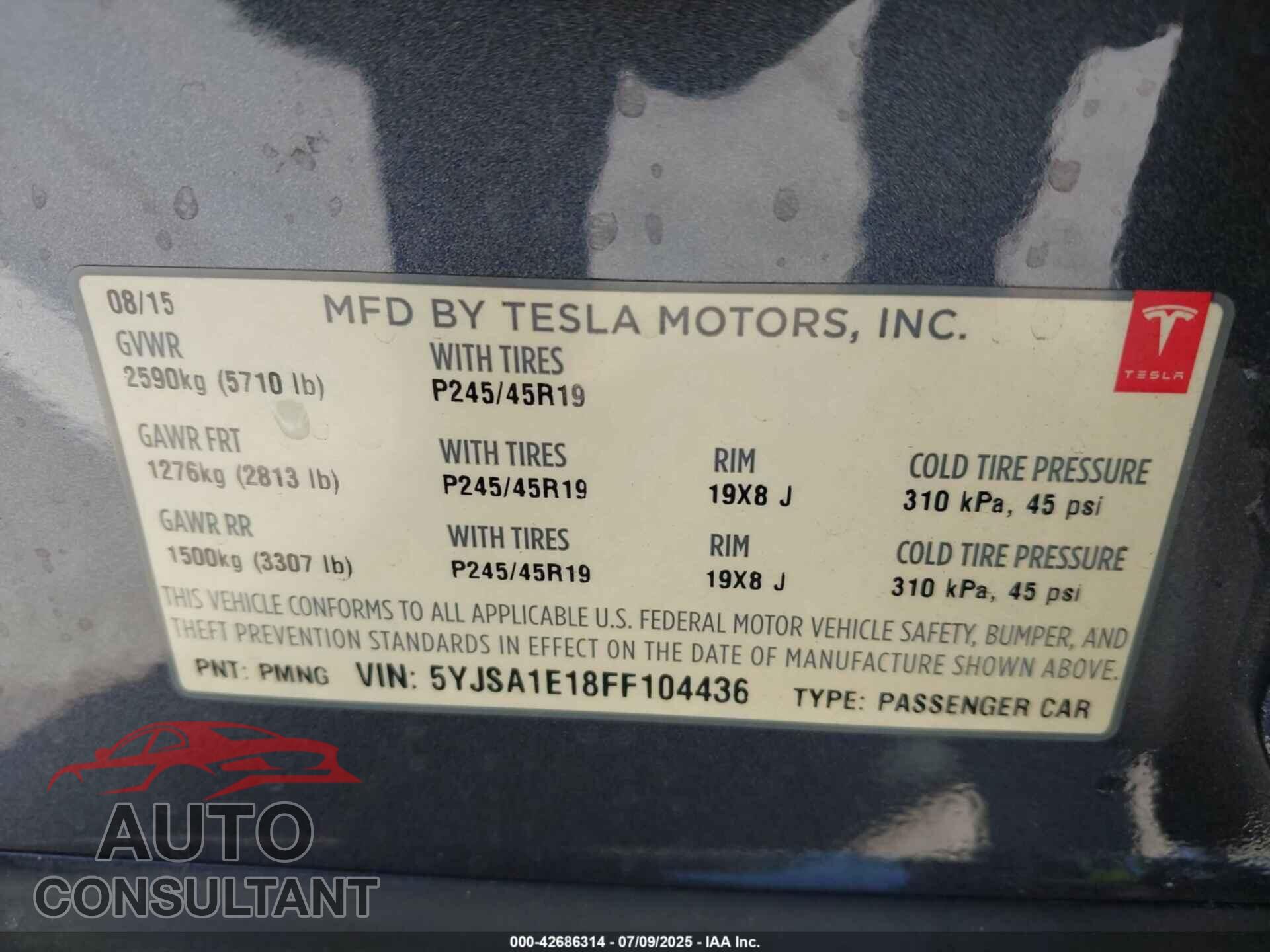 TESLA MODEL S 2015 - 5YJSA1E18FF104436