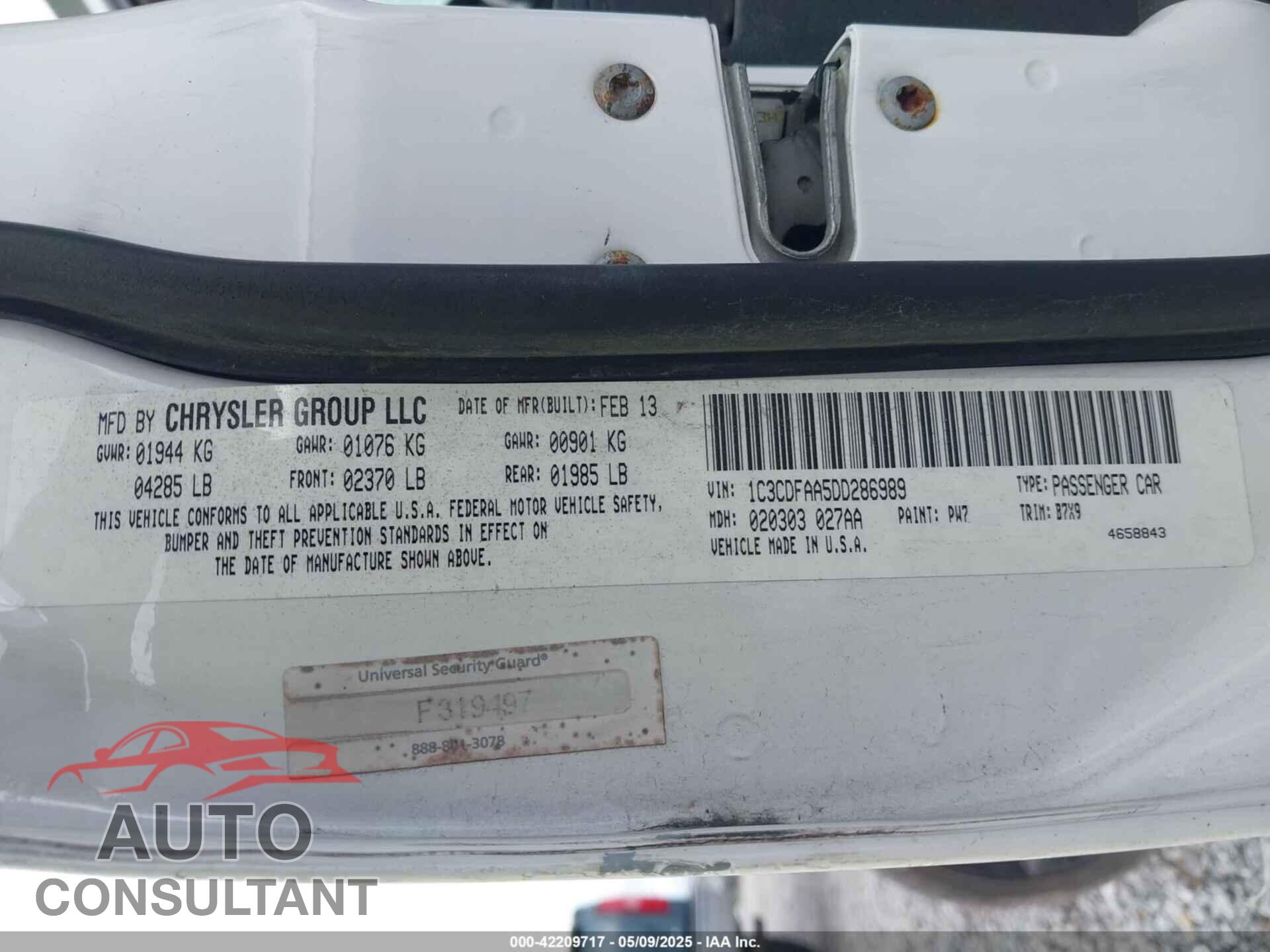 DODGE DART 2013 - 1C3CDFAA5DD286989