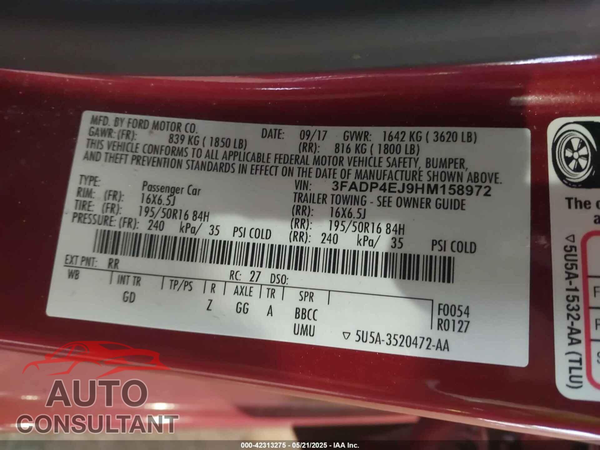 FORD FIESTA 2017 - 3FADP4EJ9HM158972