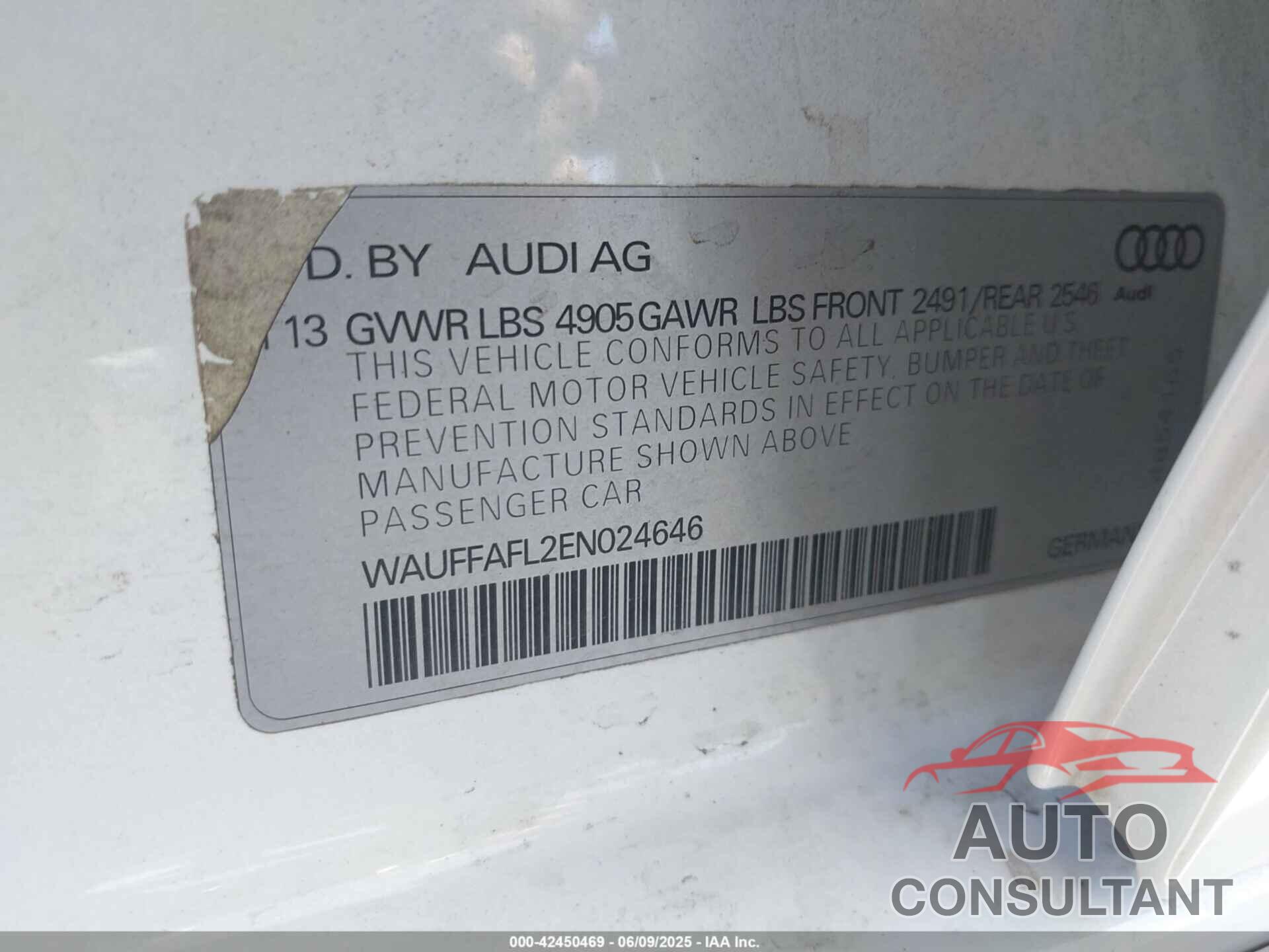 AUDI A4 2014 - WAUFFAFL2EN024646