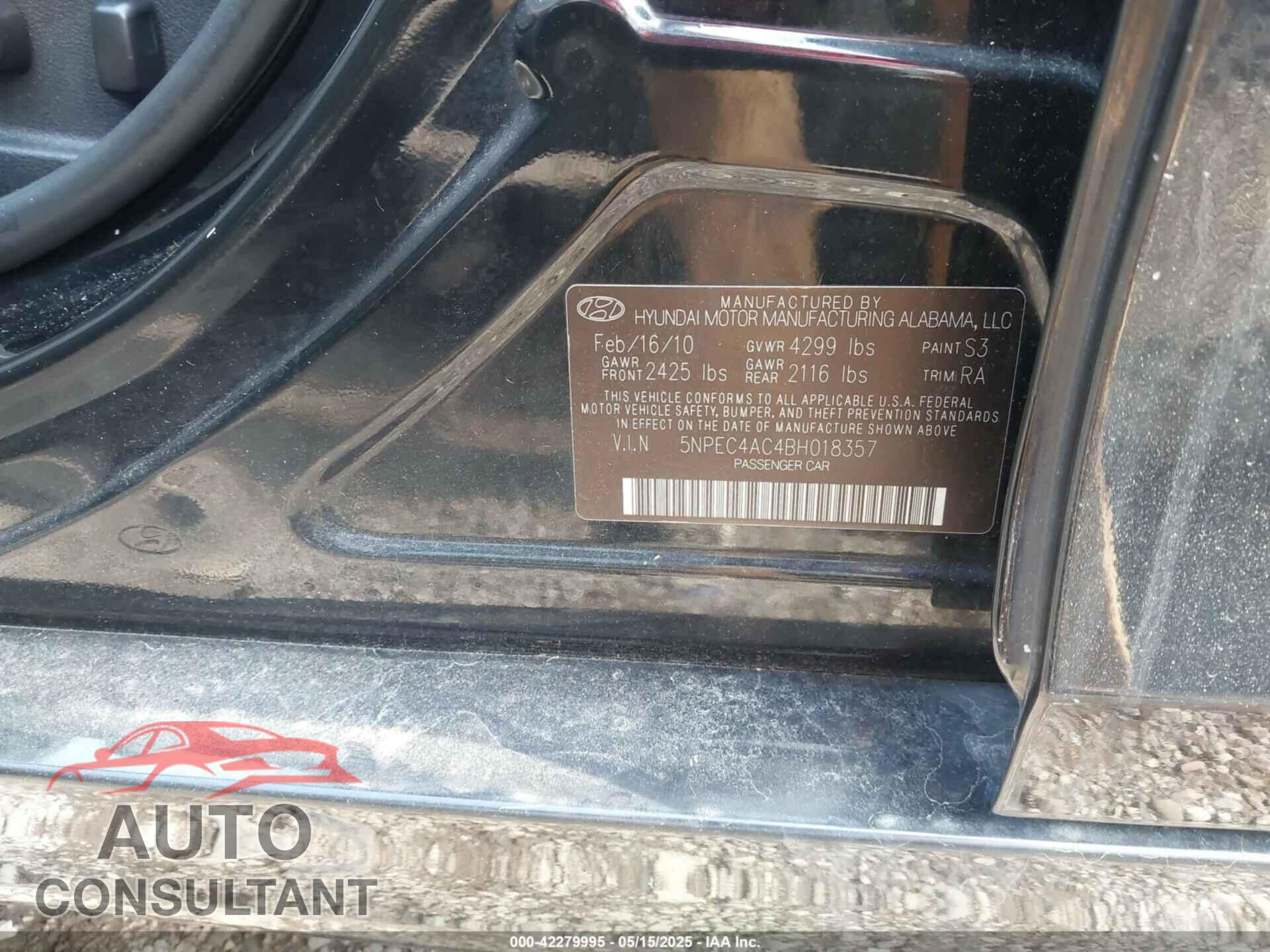 HYUNDAI SONATA 2011 - 5NPEC4AC4BH018357
