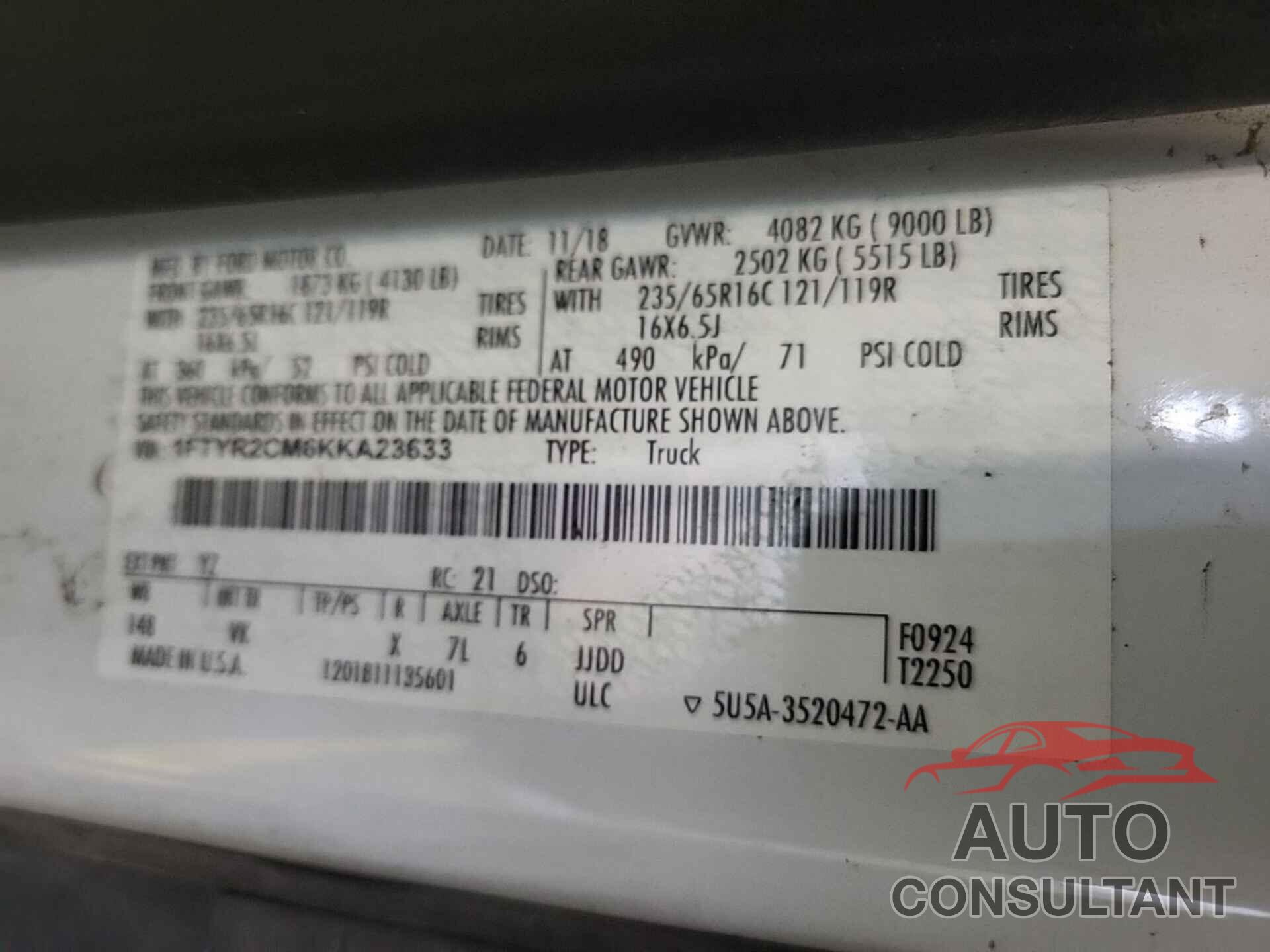 FORD TRANSIT 2019 - 1FTYR2CM6KKA23633