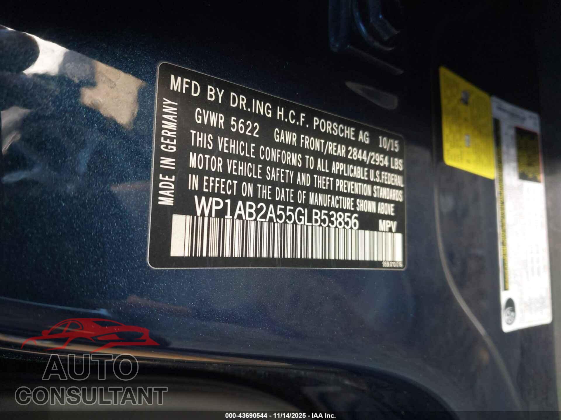PORSCHE MACAN 2016 - WP1AB2A55GLB53856