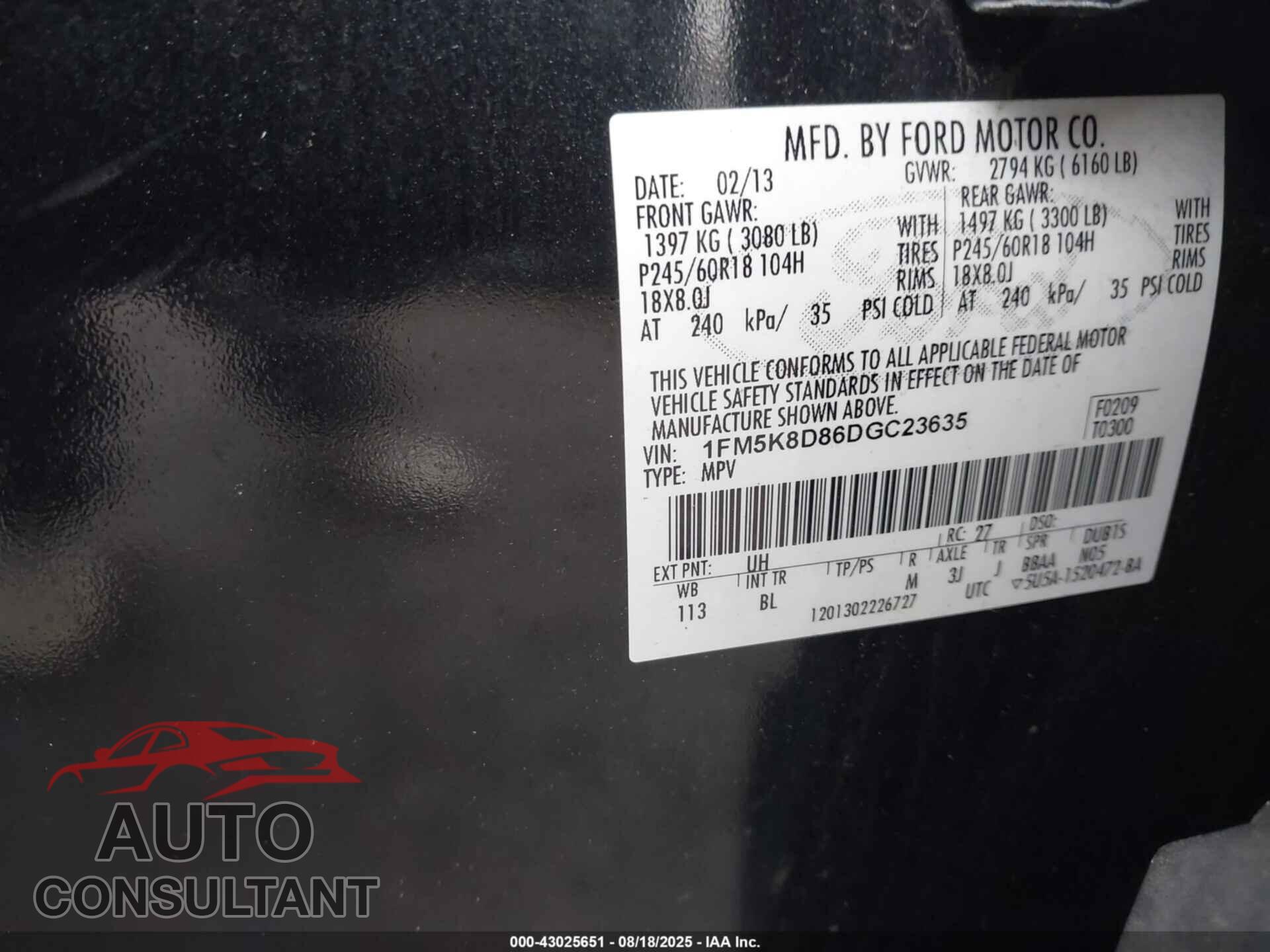 FORD EXPLORER 2013 - 1FM5K8D86DGC23635