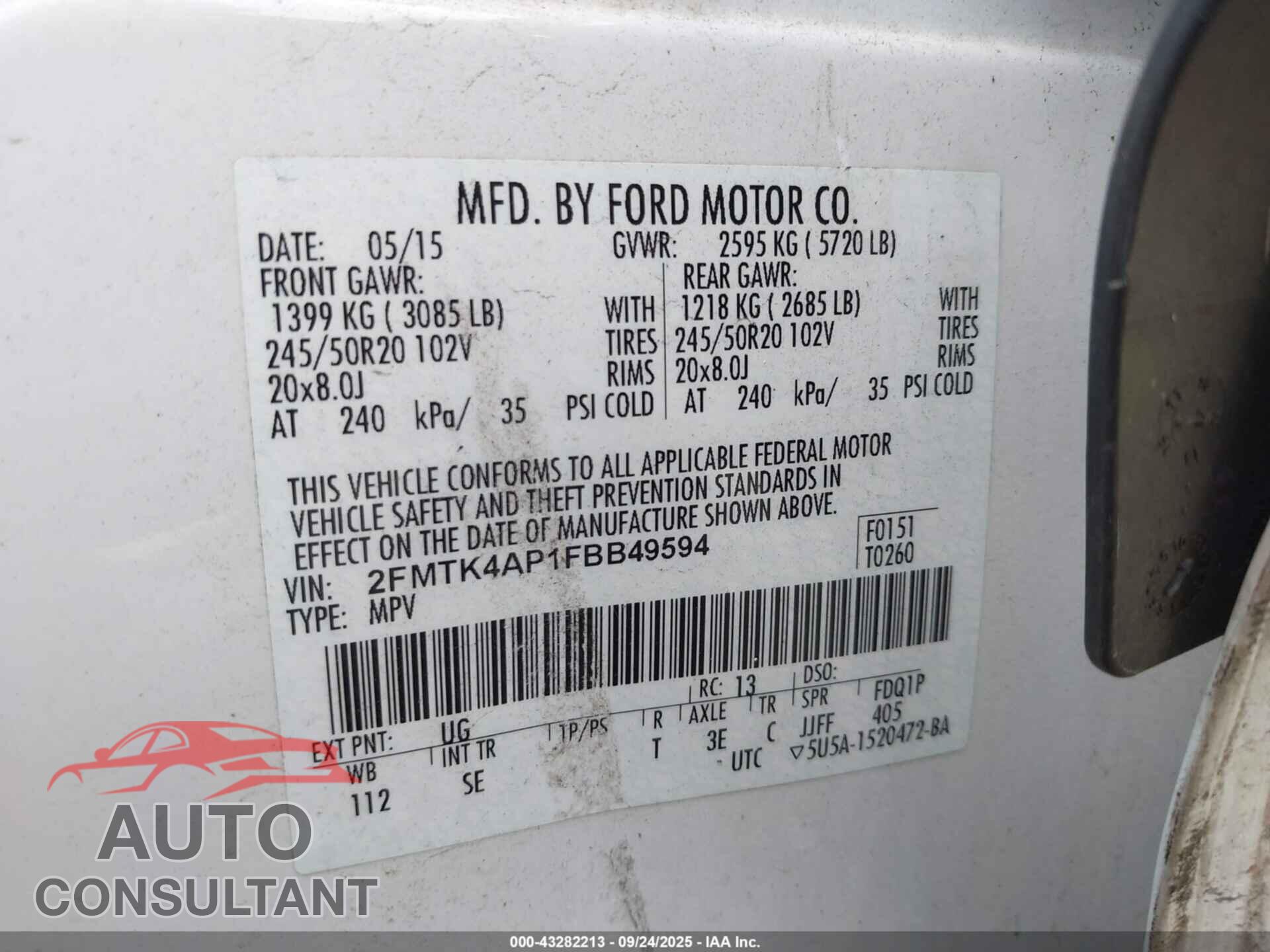 FORD EDGE 2015 - 2FMTK4AP1FBB49594