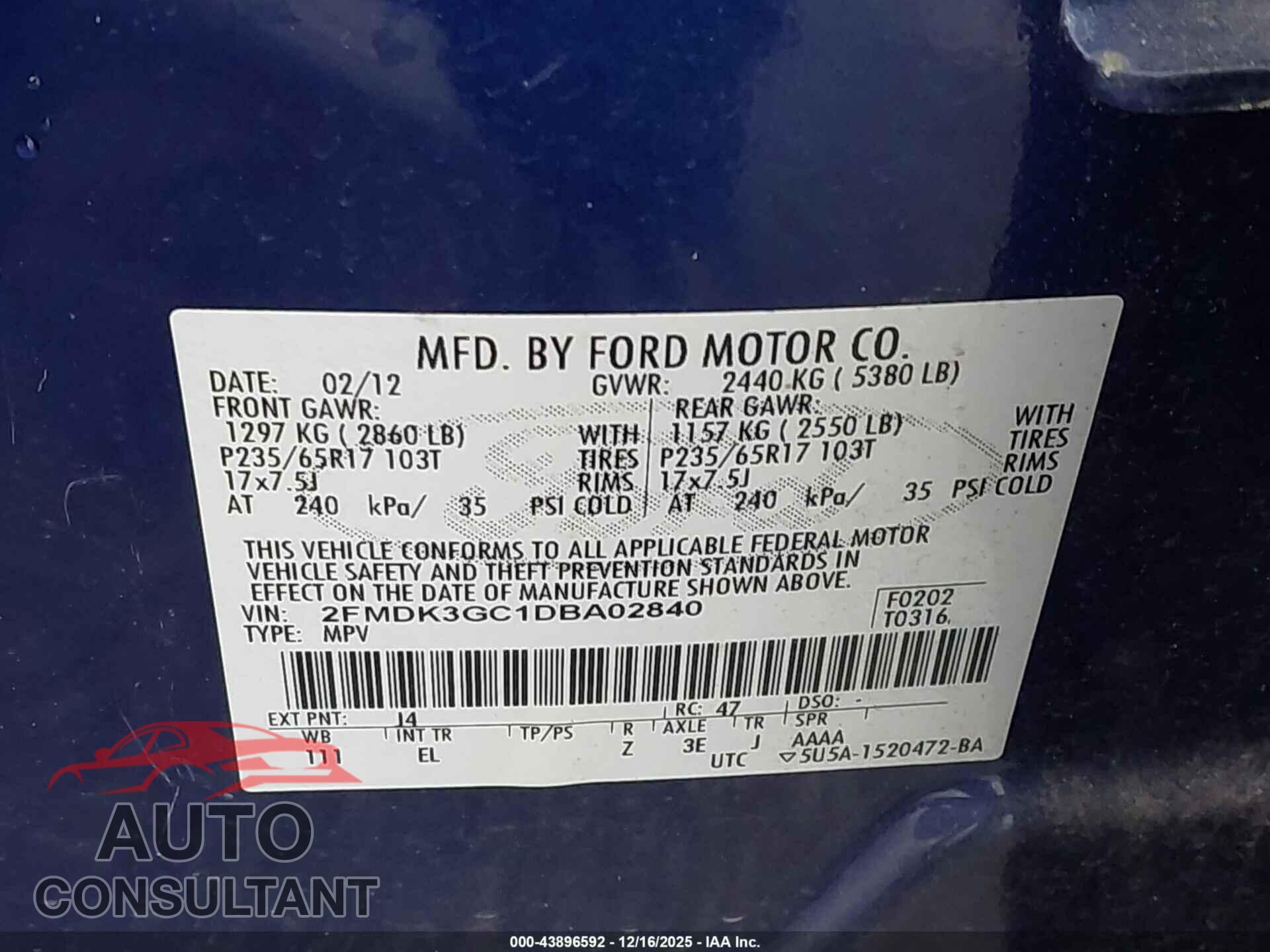 FORD EDGE 2013 - 2FMDK3GC1DBA02840
