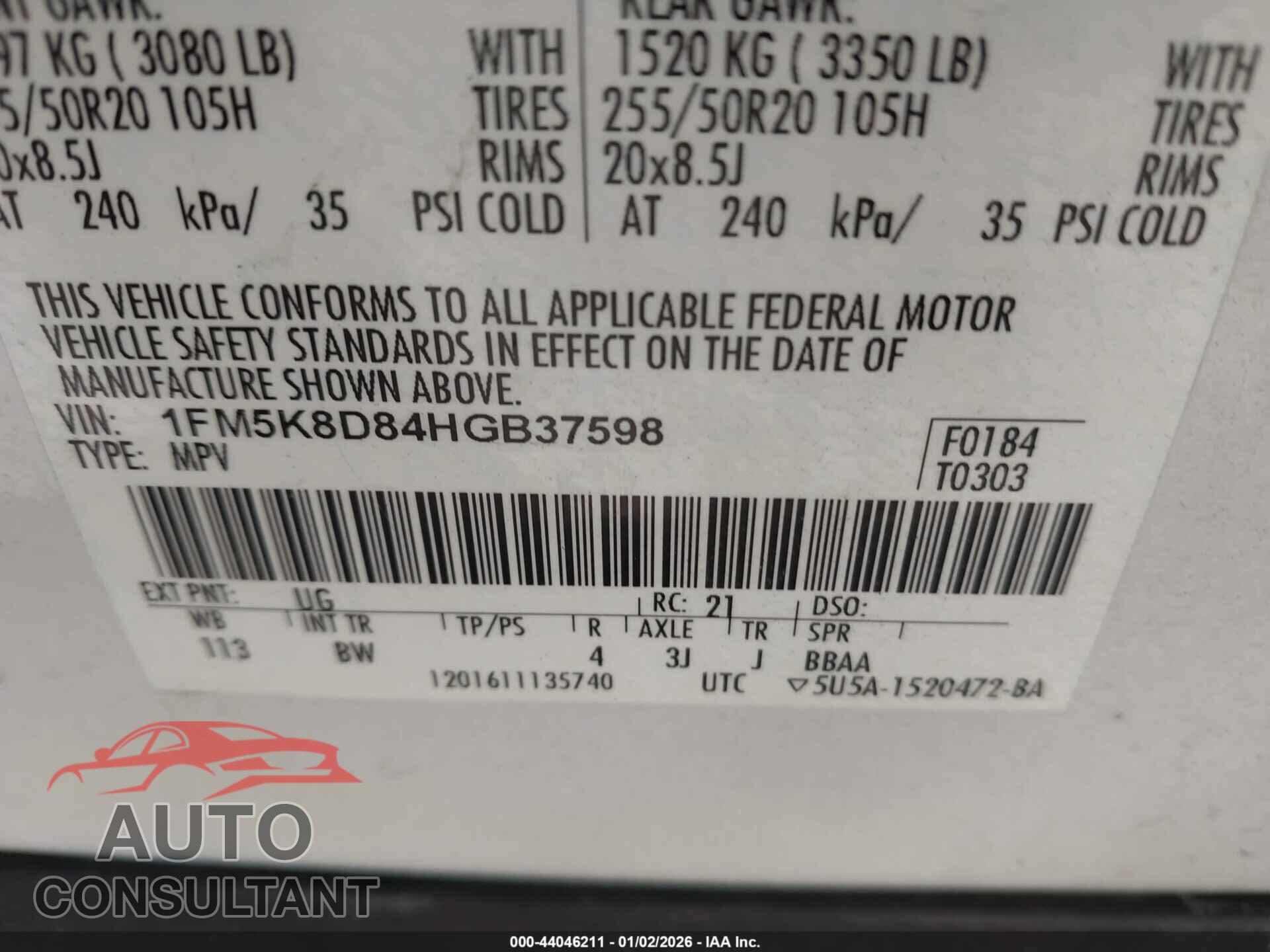 FORD EXPLORER 2017 - 1FM5K8D84HGB37598