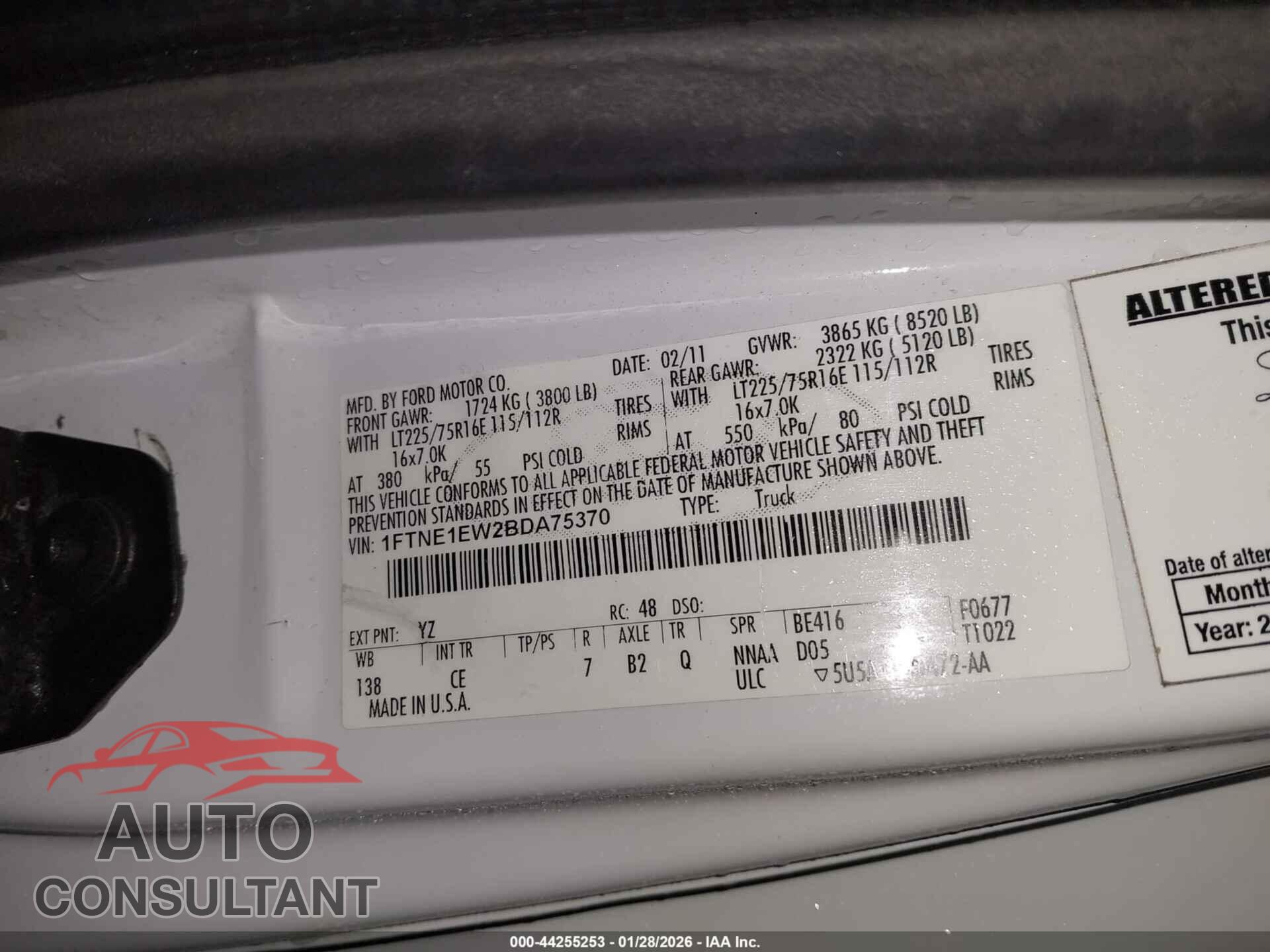 FORD E-150 2011 - 1FTNE1EW2BDA75370