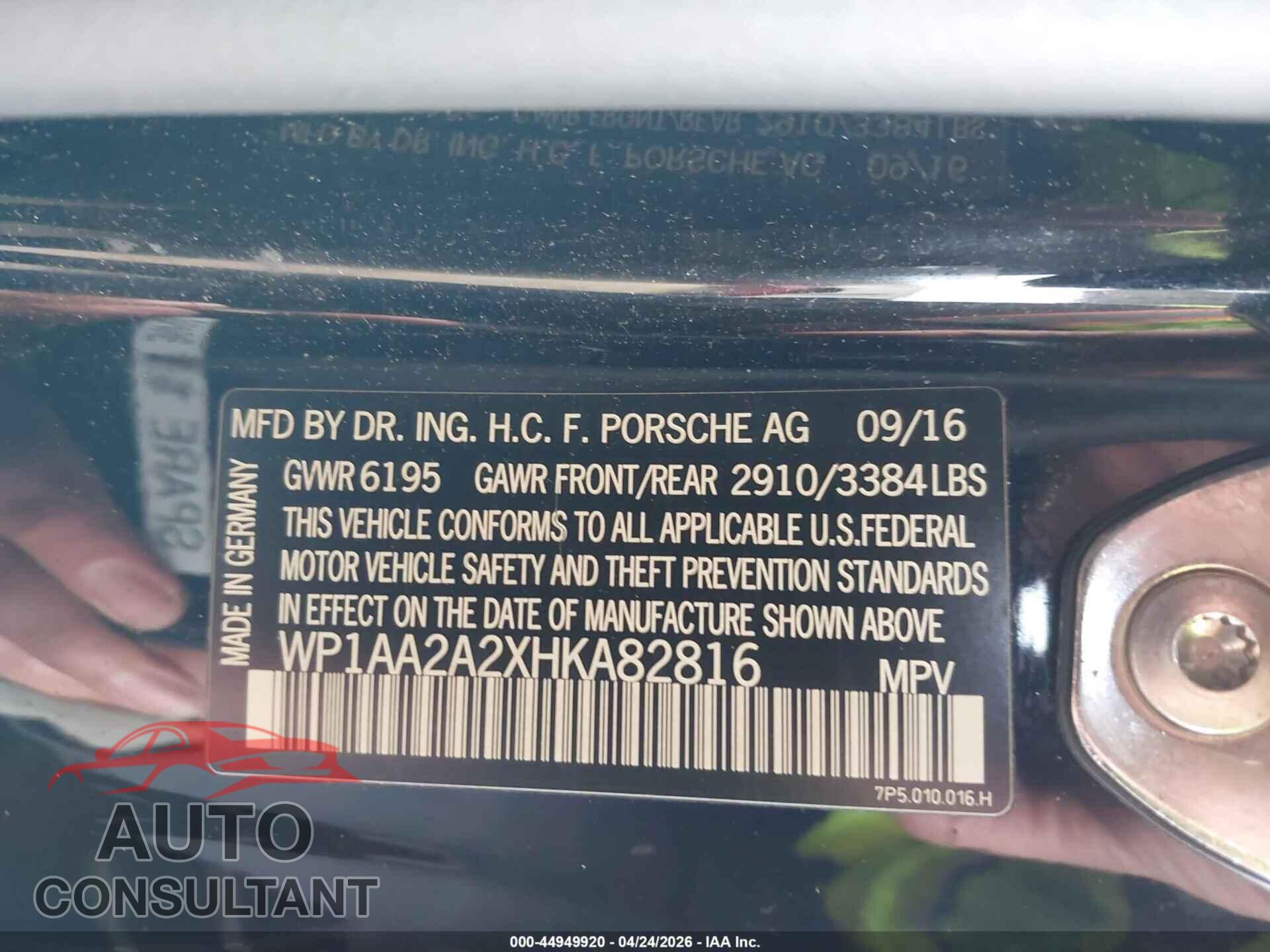 PORSCHE CAYENNE 2017 - WP1AA2A2XHKA82816