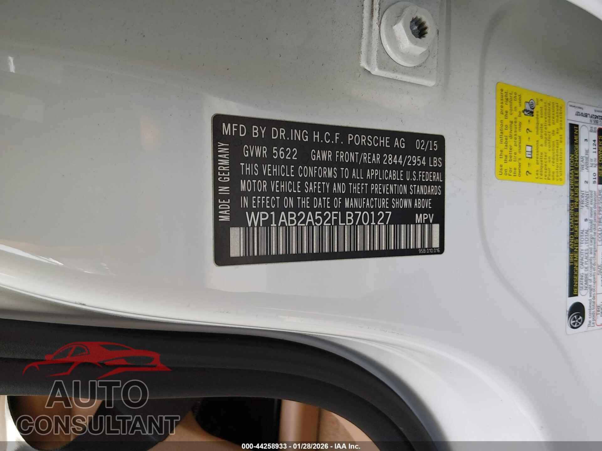 PORSCHE MACAN 2015 - WP1AB2A52FLB70127