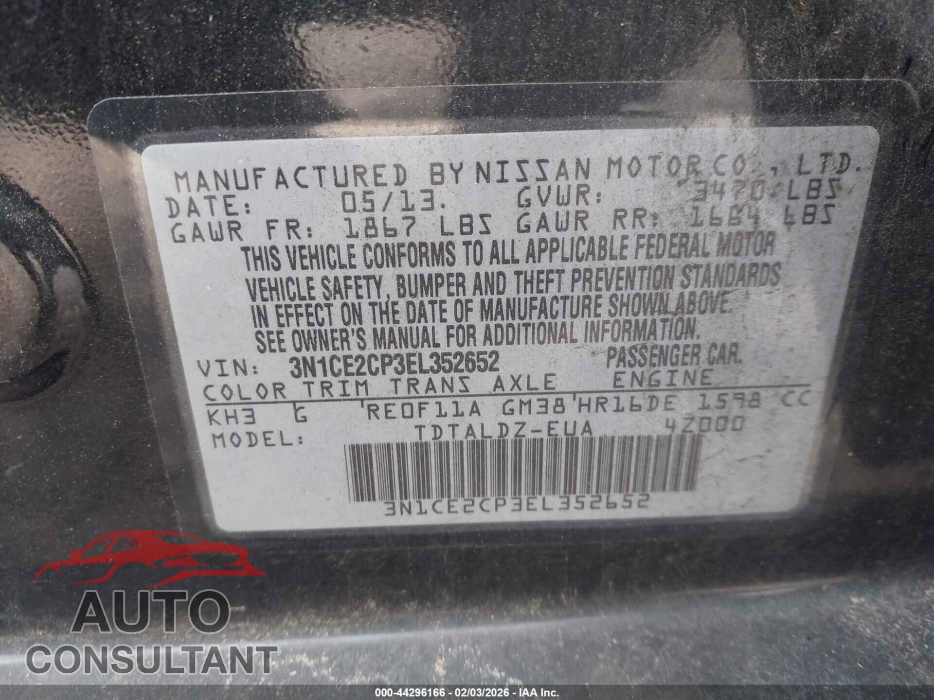 NISSAN VERSA NOTE 2014 - 3N1CE2CP3EL352652