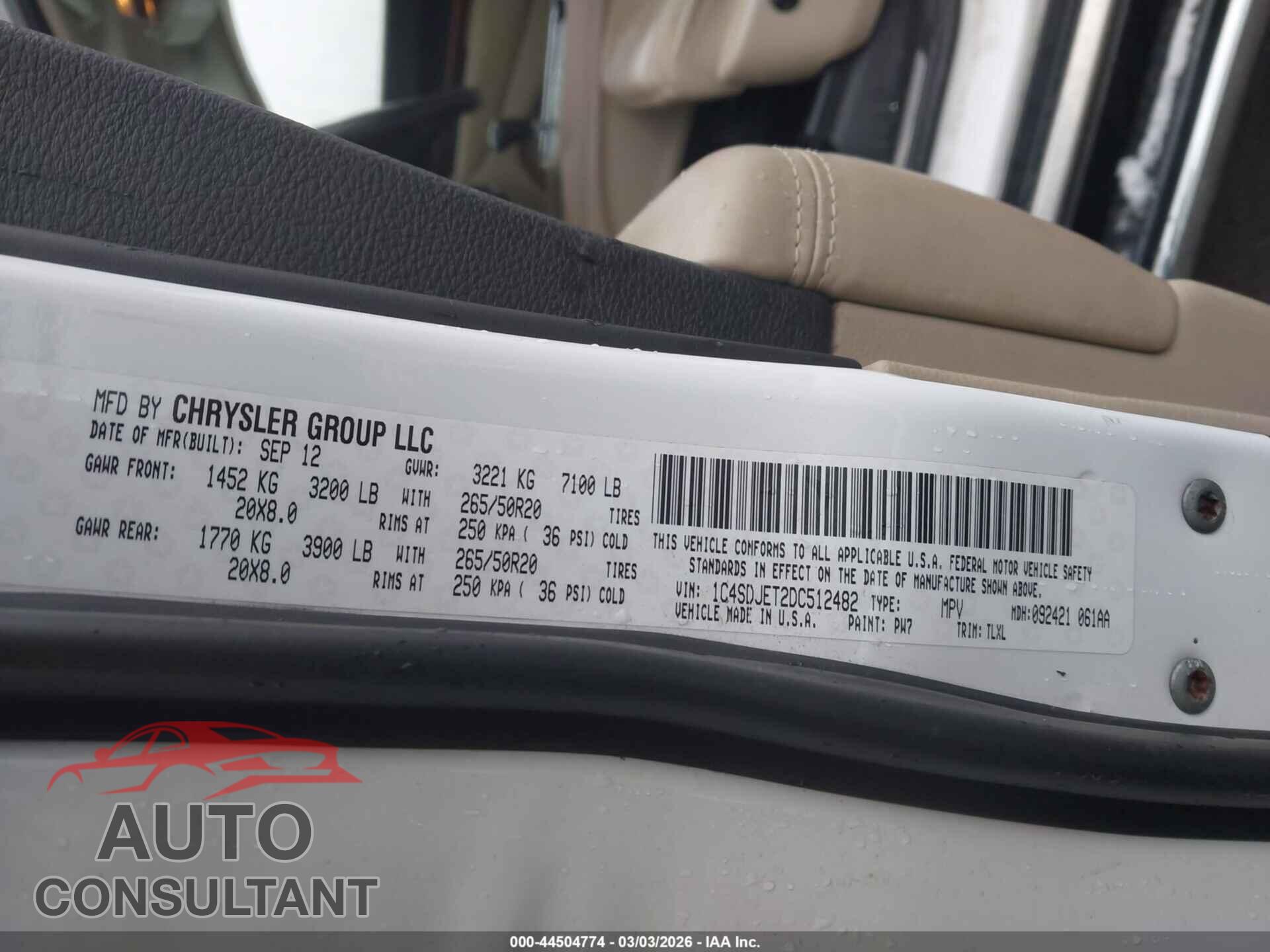 DODGE DURANGO 2013 - 1C4SDJET2DC512482