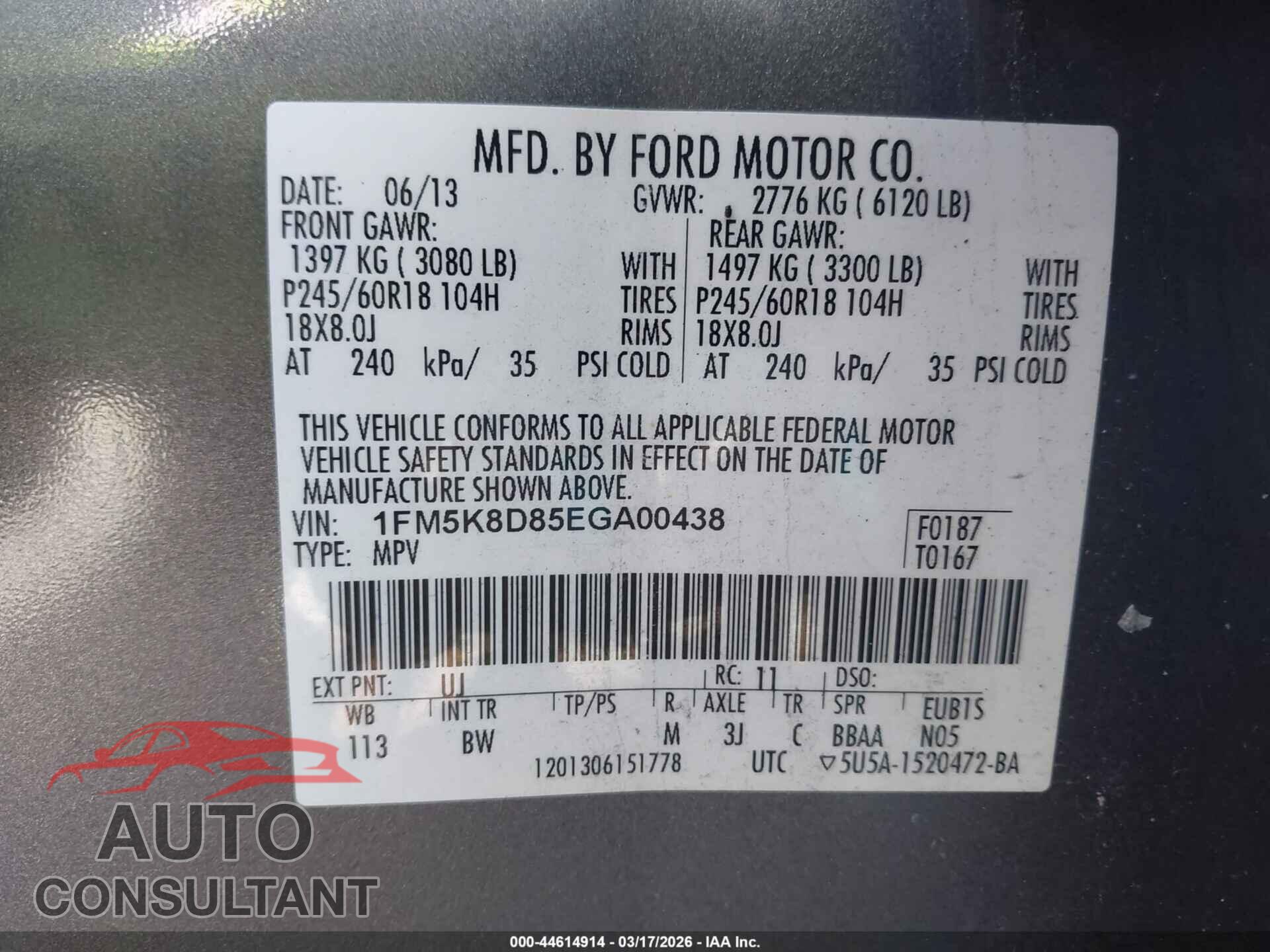 FORD EXPLORER 2014 - 1FM5K8D85EGA00438