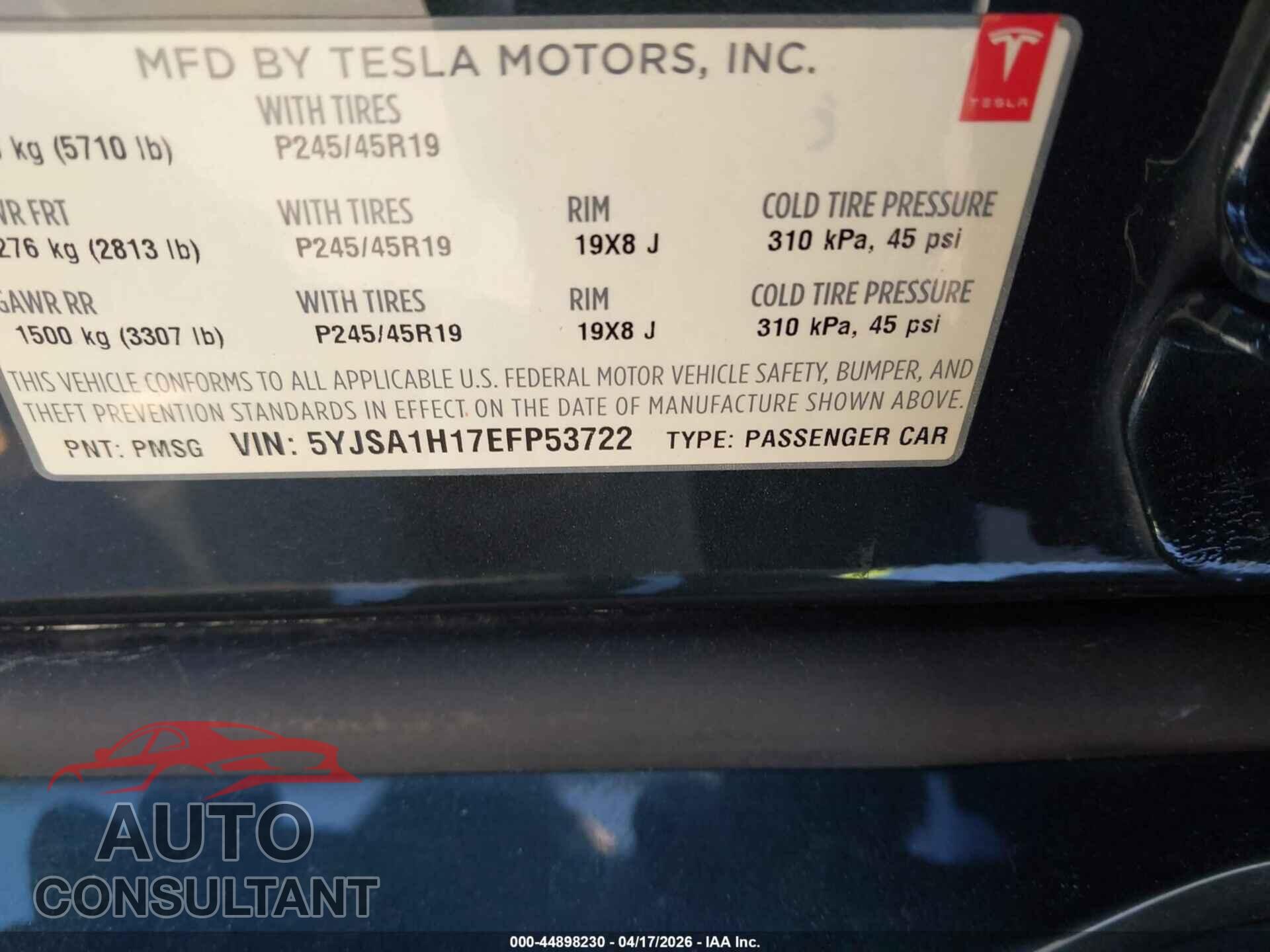 TESLA MODEL S 2014 - 5YJSA1H17EFP53722