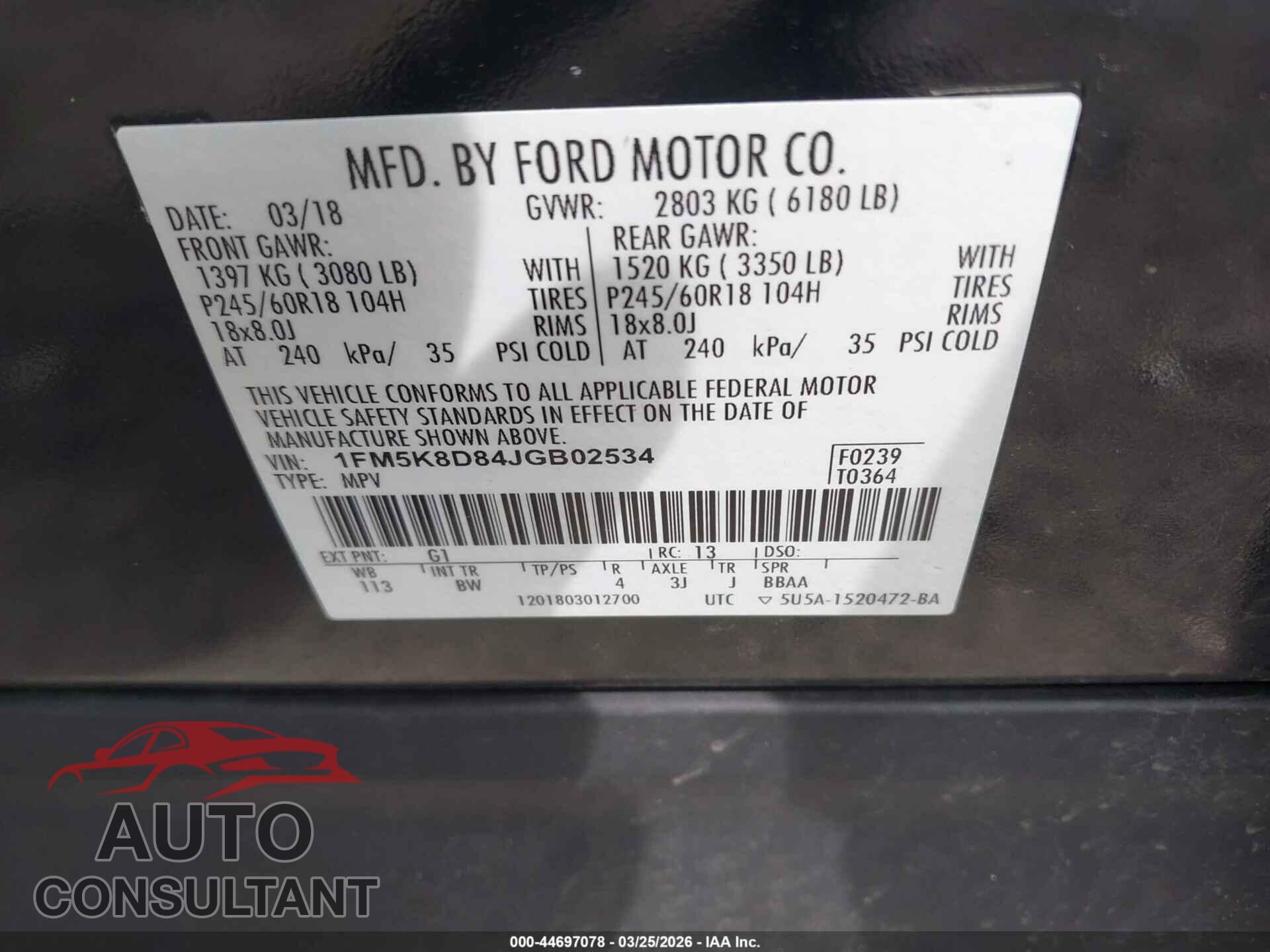 FORD EXPLORER 2018 - 1FM5K8D84JGB02534